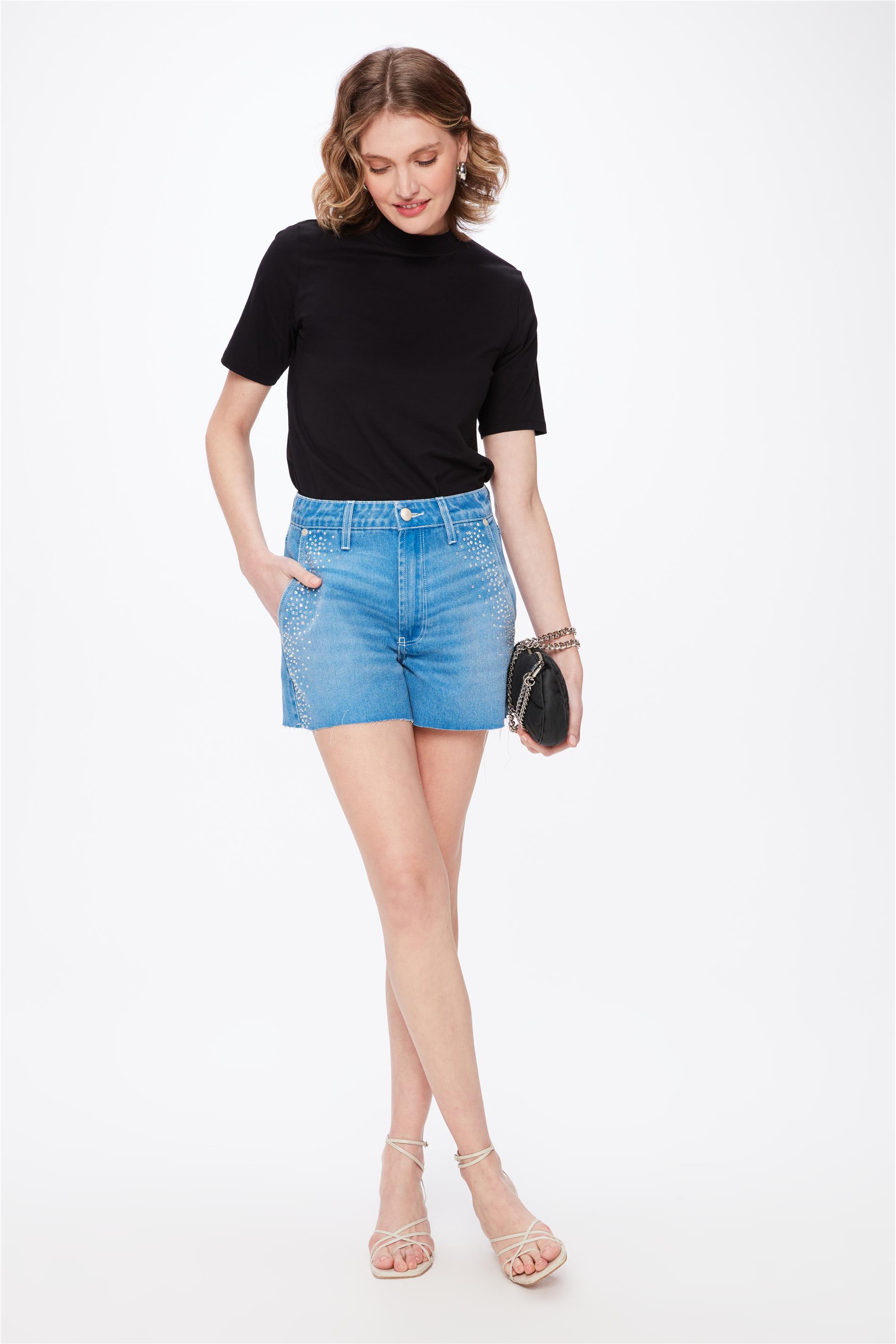 Short Jeans G5 Solto com Cristais