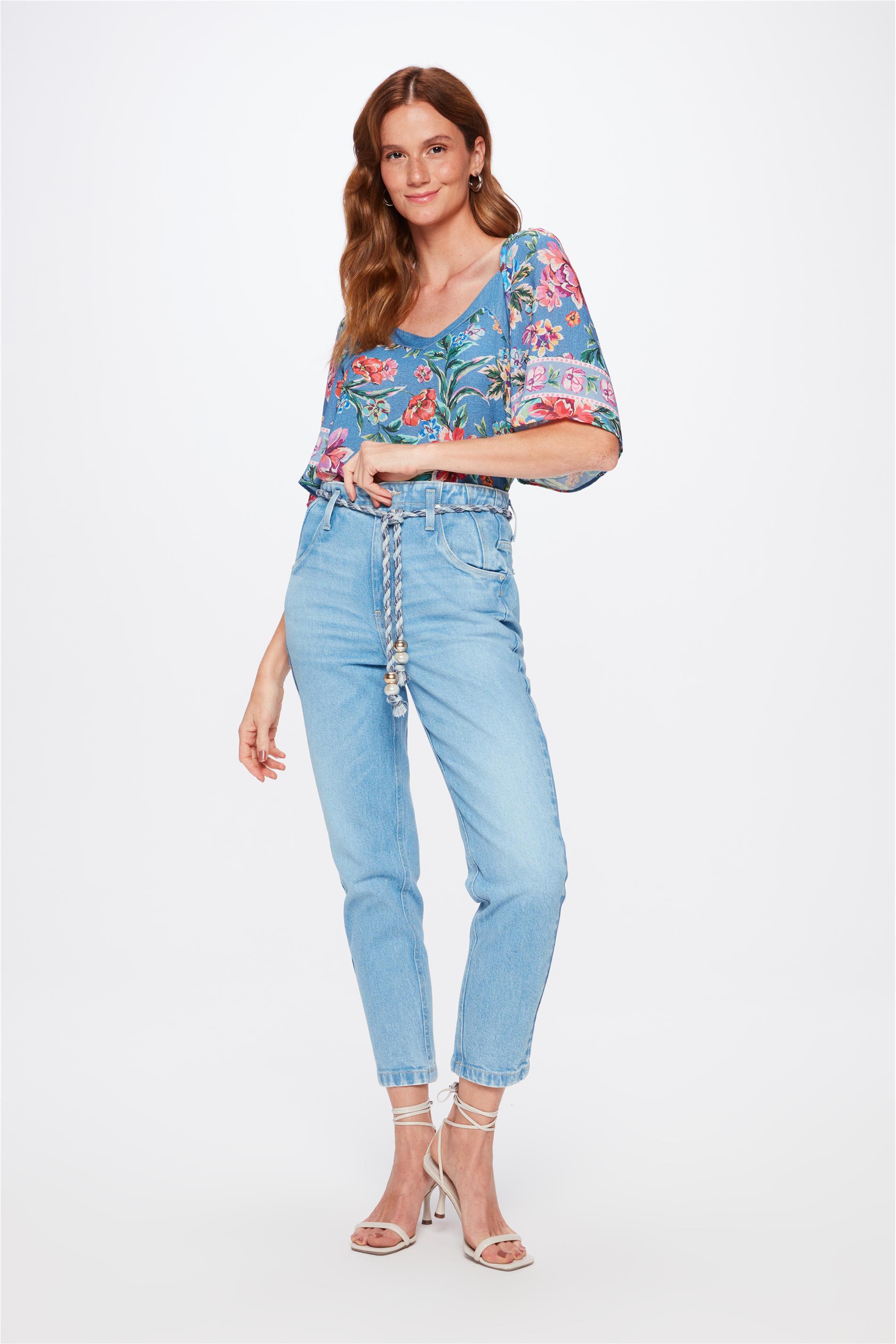 Calça Jeans Slim com Cordão de Algodão