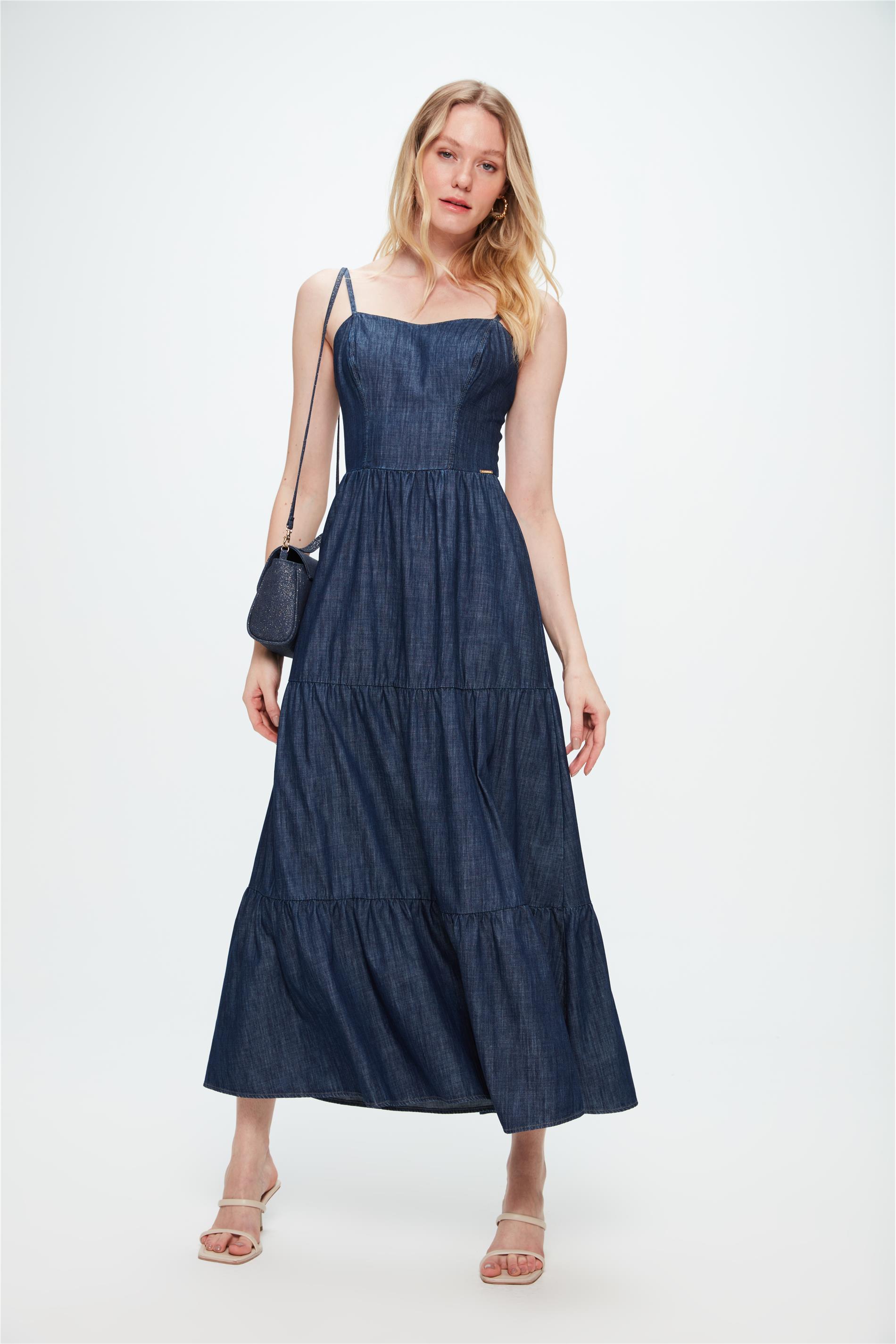 Vestido Jeans Longo de Algodão