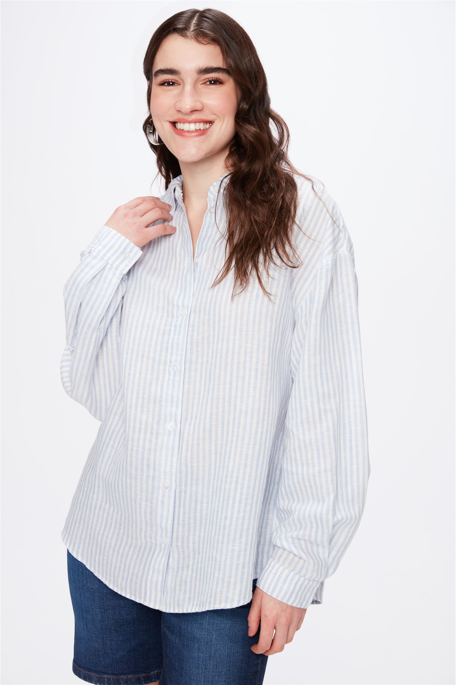 Camisa Clássica com Listras Azuis
