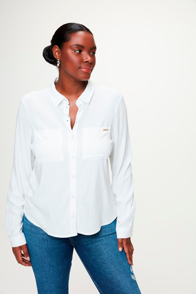 Camisa Lisa com Bolsos Feminina