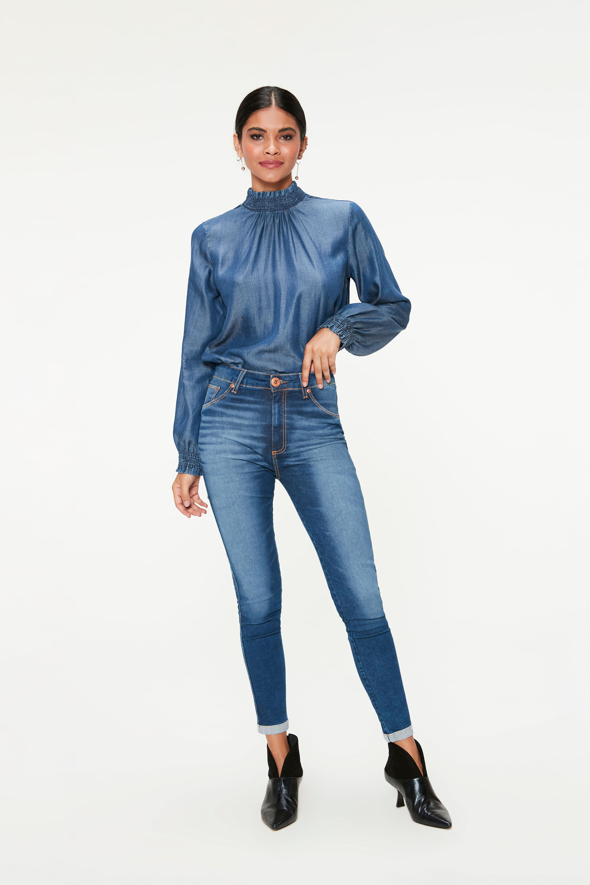 Calça Cropped Jeans Cintura Altíssima
