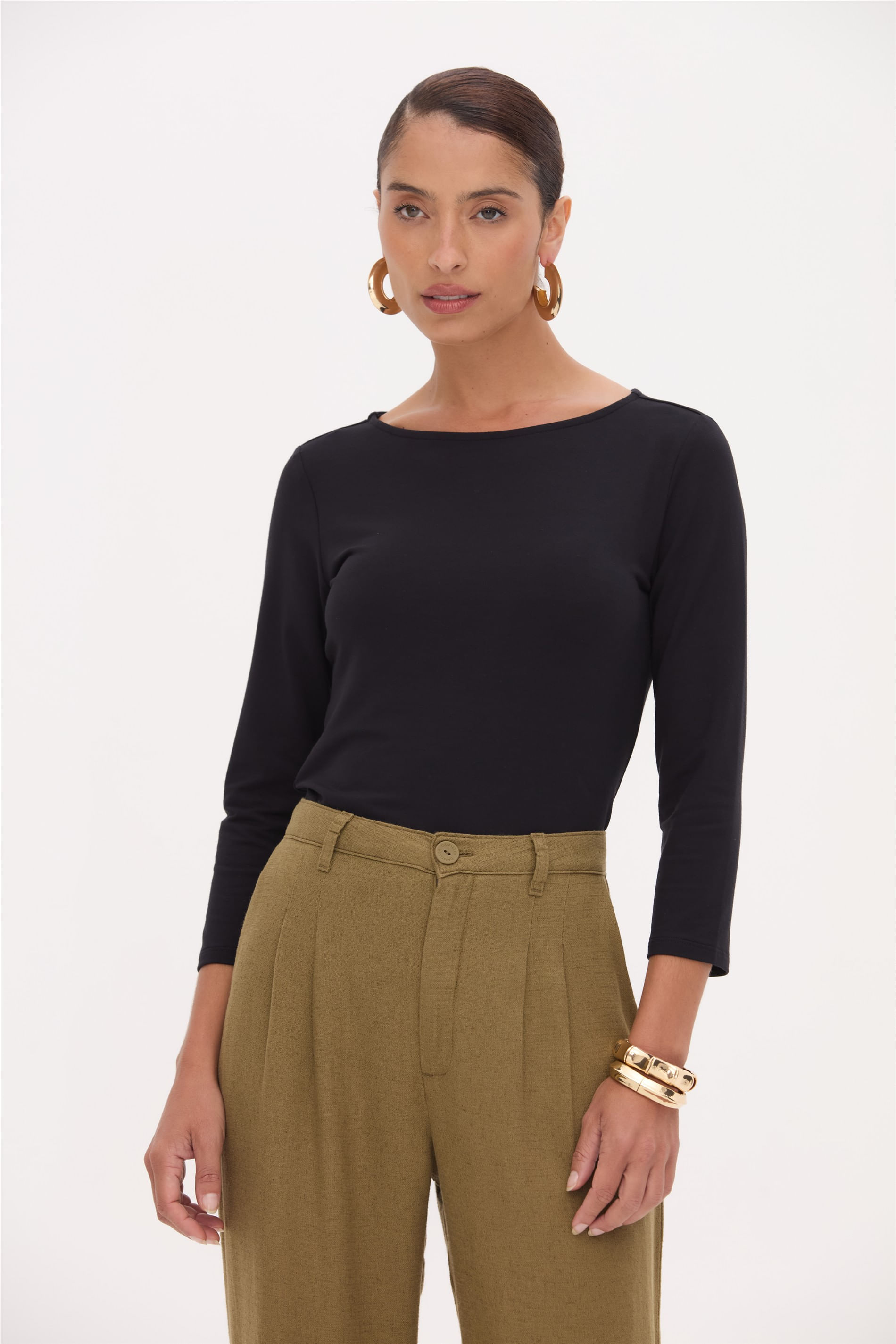 Blusa Feminina Justa com Decote Canoa