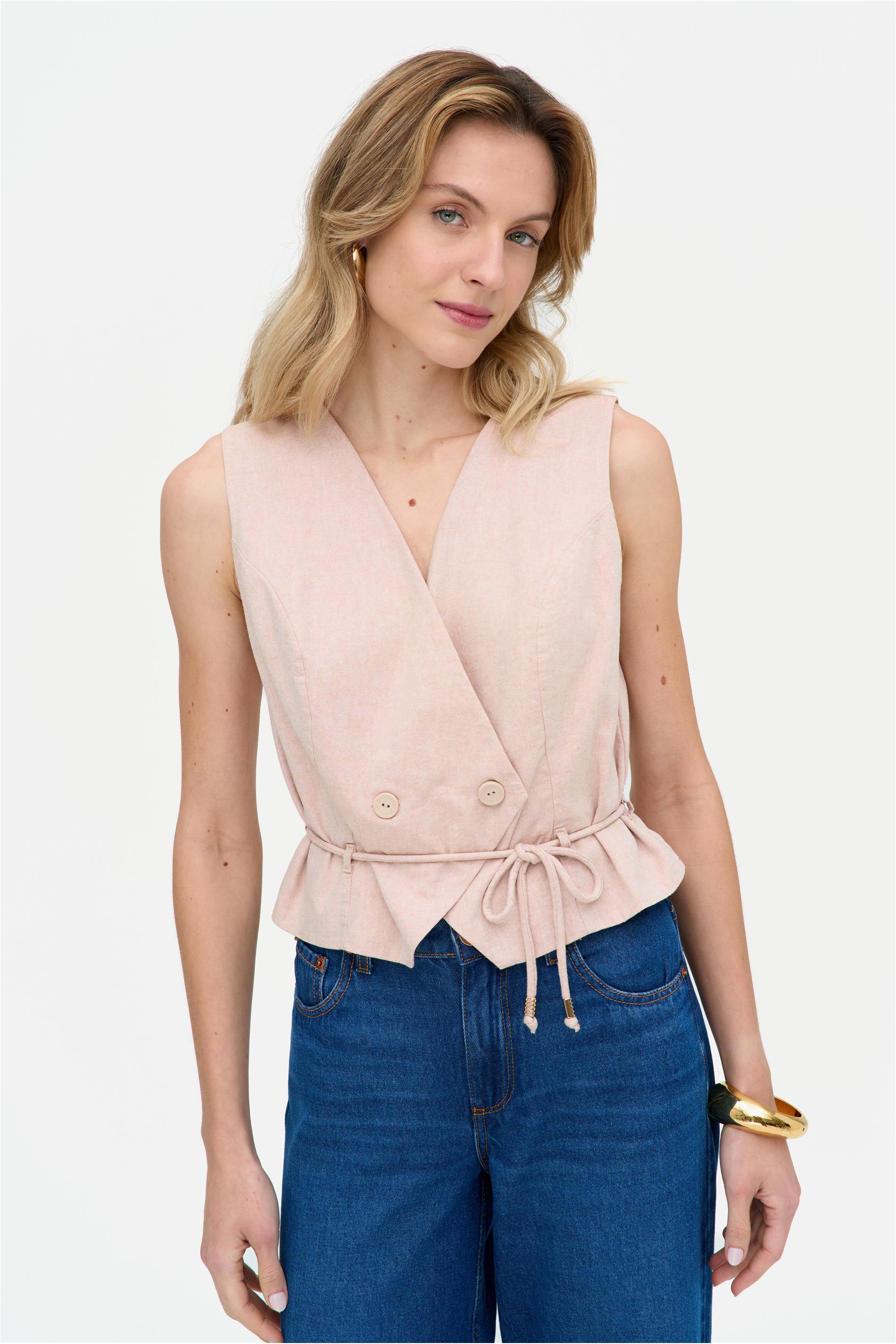 Colete Feminino de Algodão com Cordão
