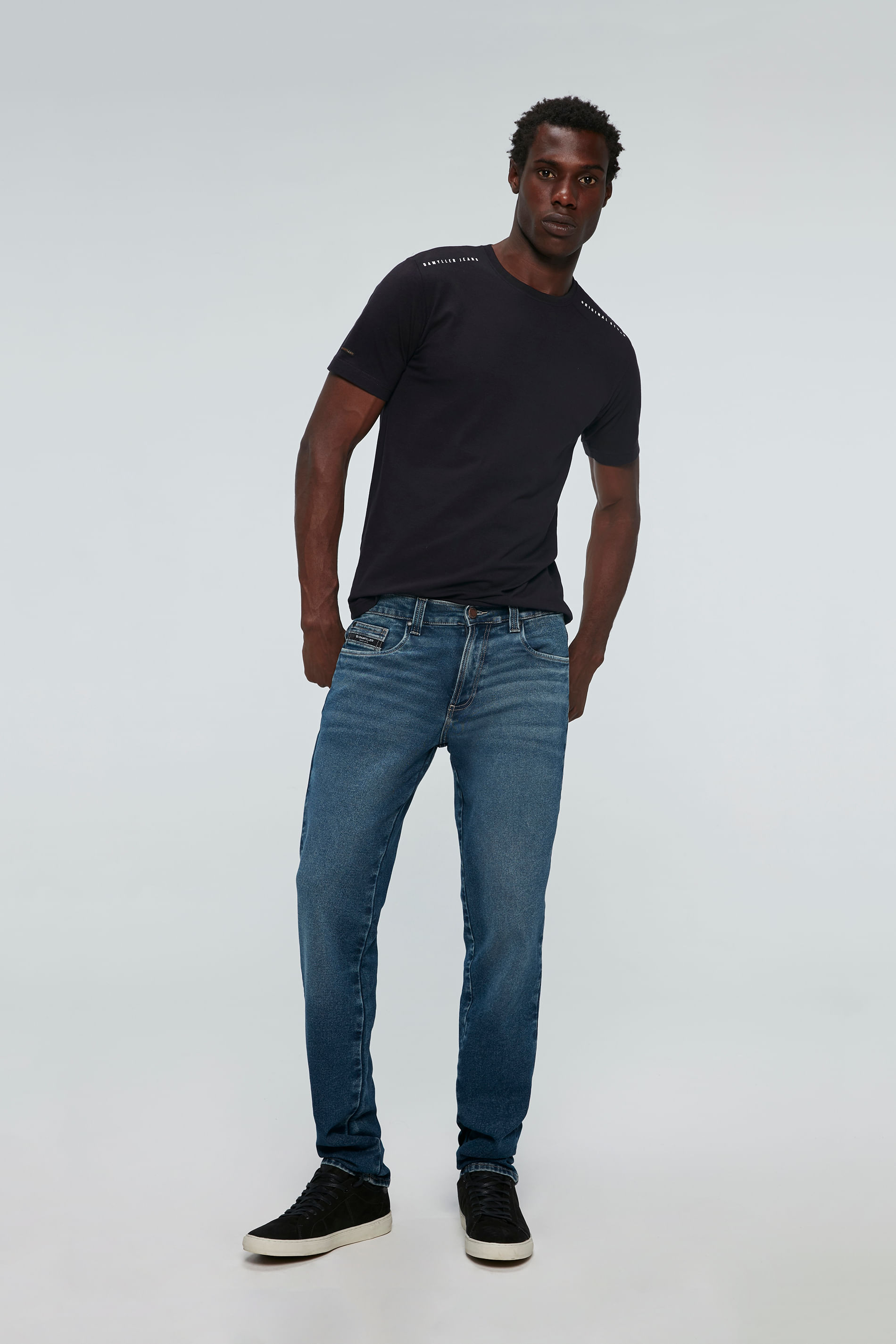 Calça Jeans Slim com Marcações Masculina