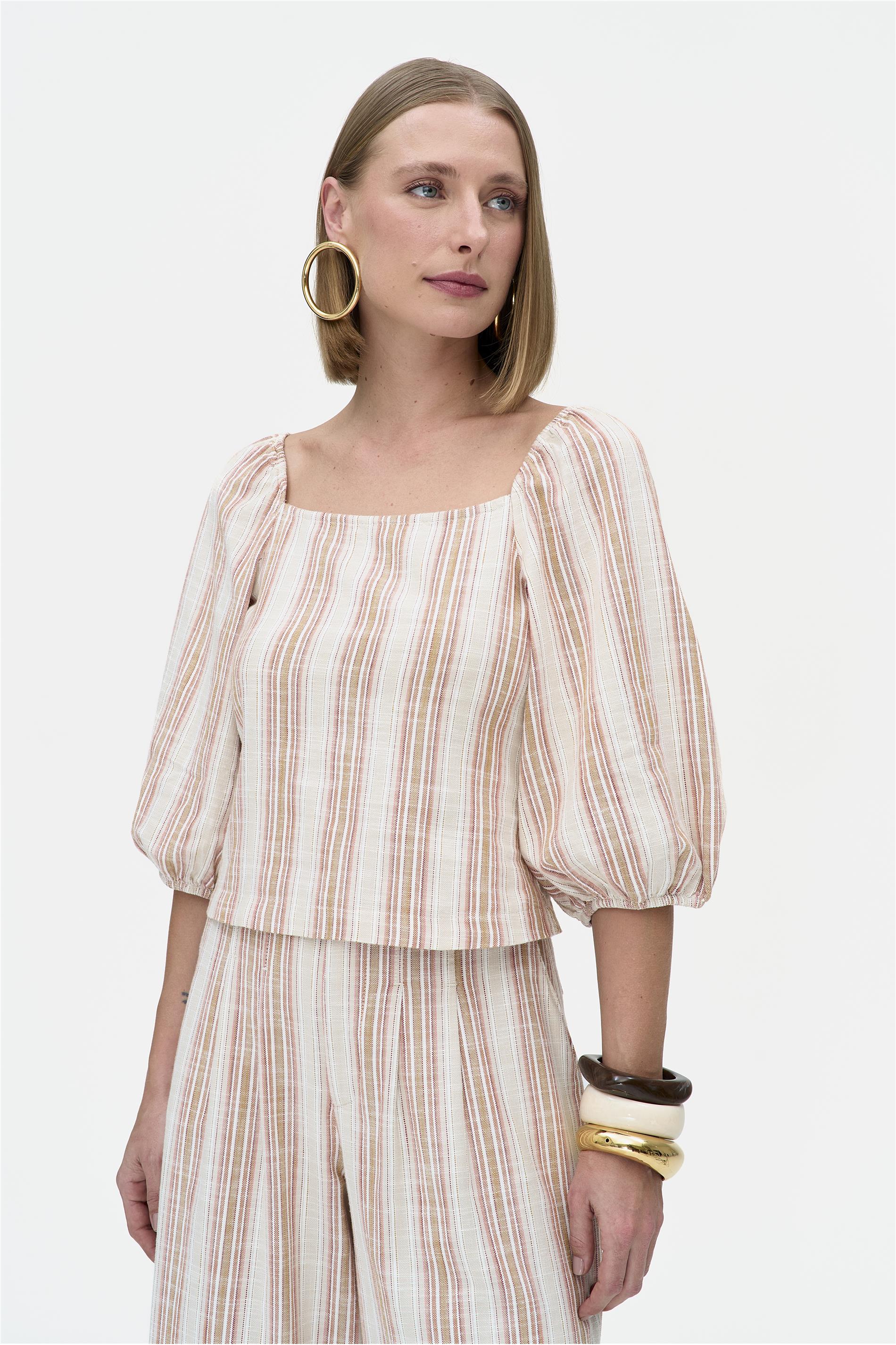 Blusa Feminina Listrada  Volume Na Manga