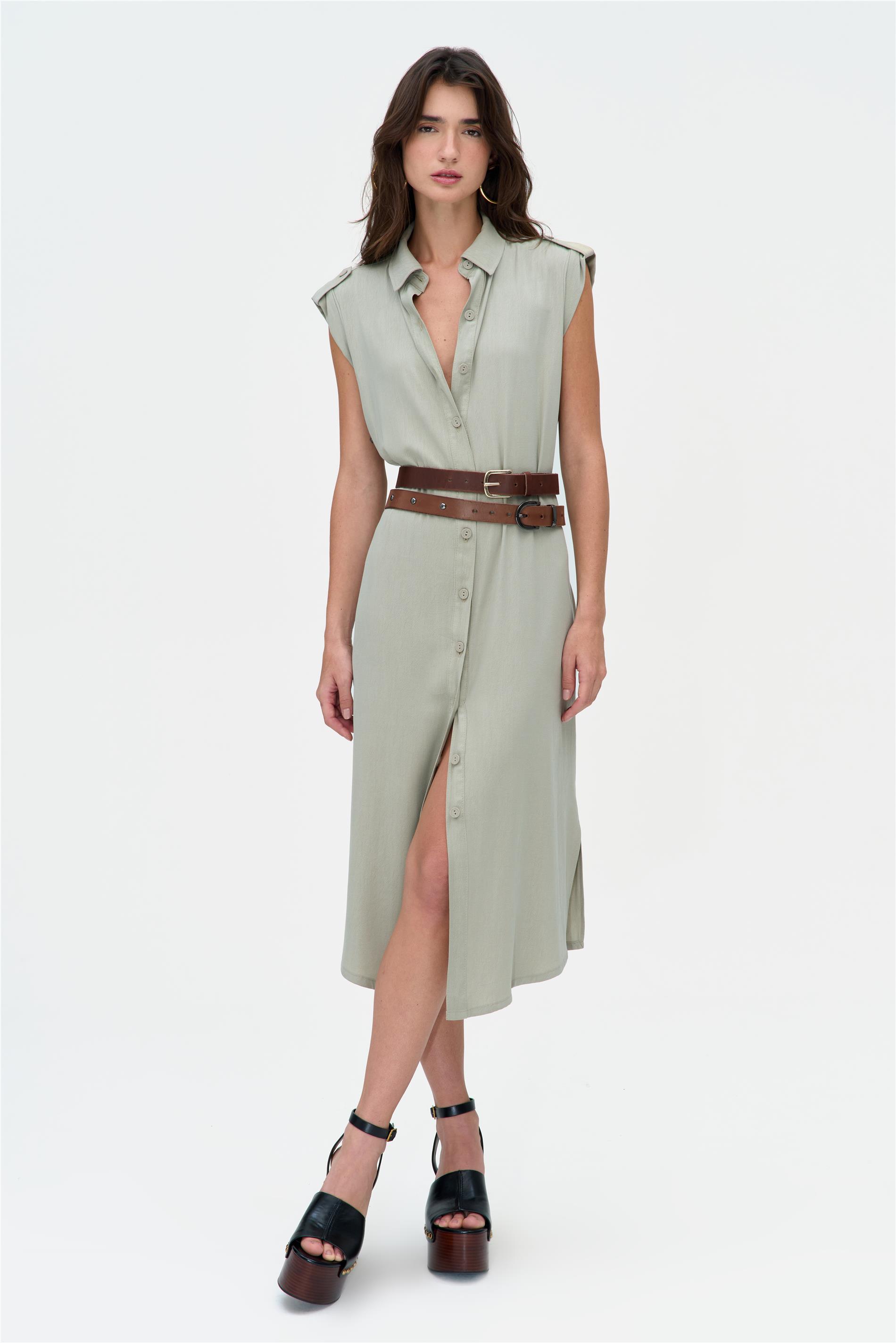 Vestido Midi com Faixa para Amarração