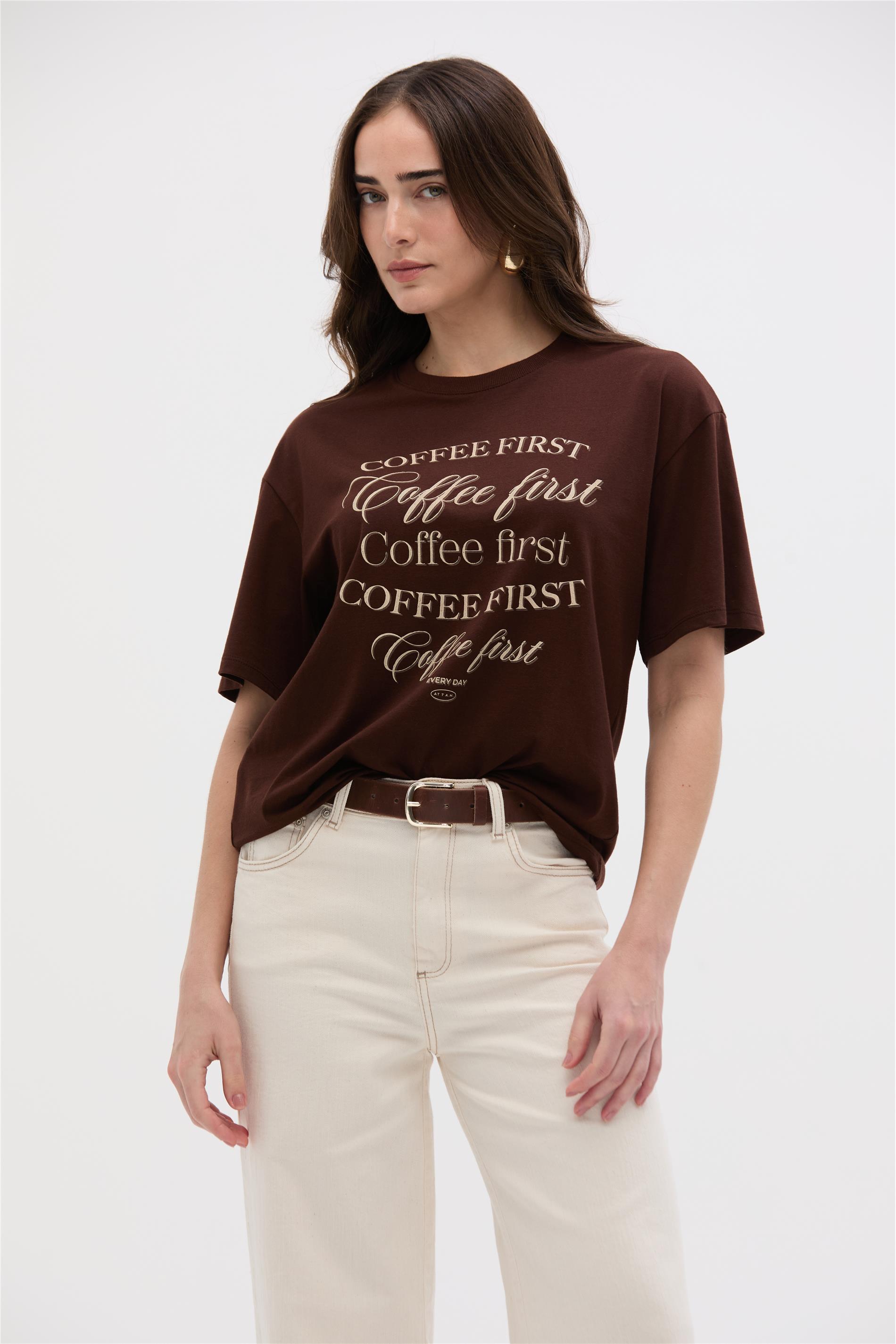 Camiseta Feminina Algodão Coffee First