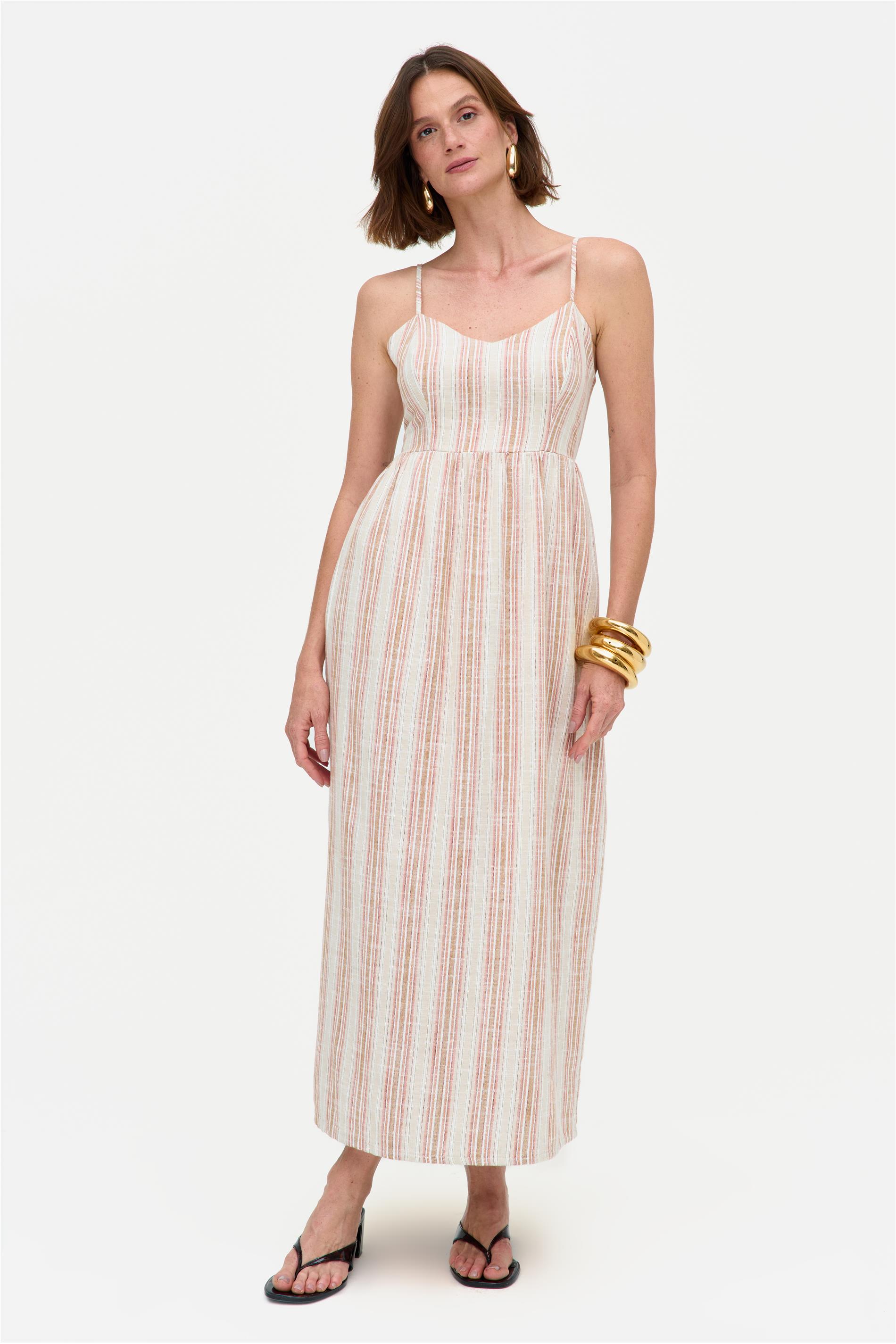 Vestido Longo Listrado em Algodão