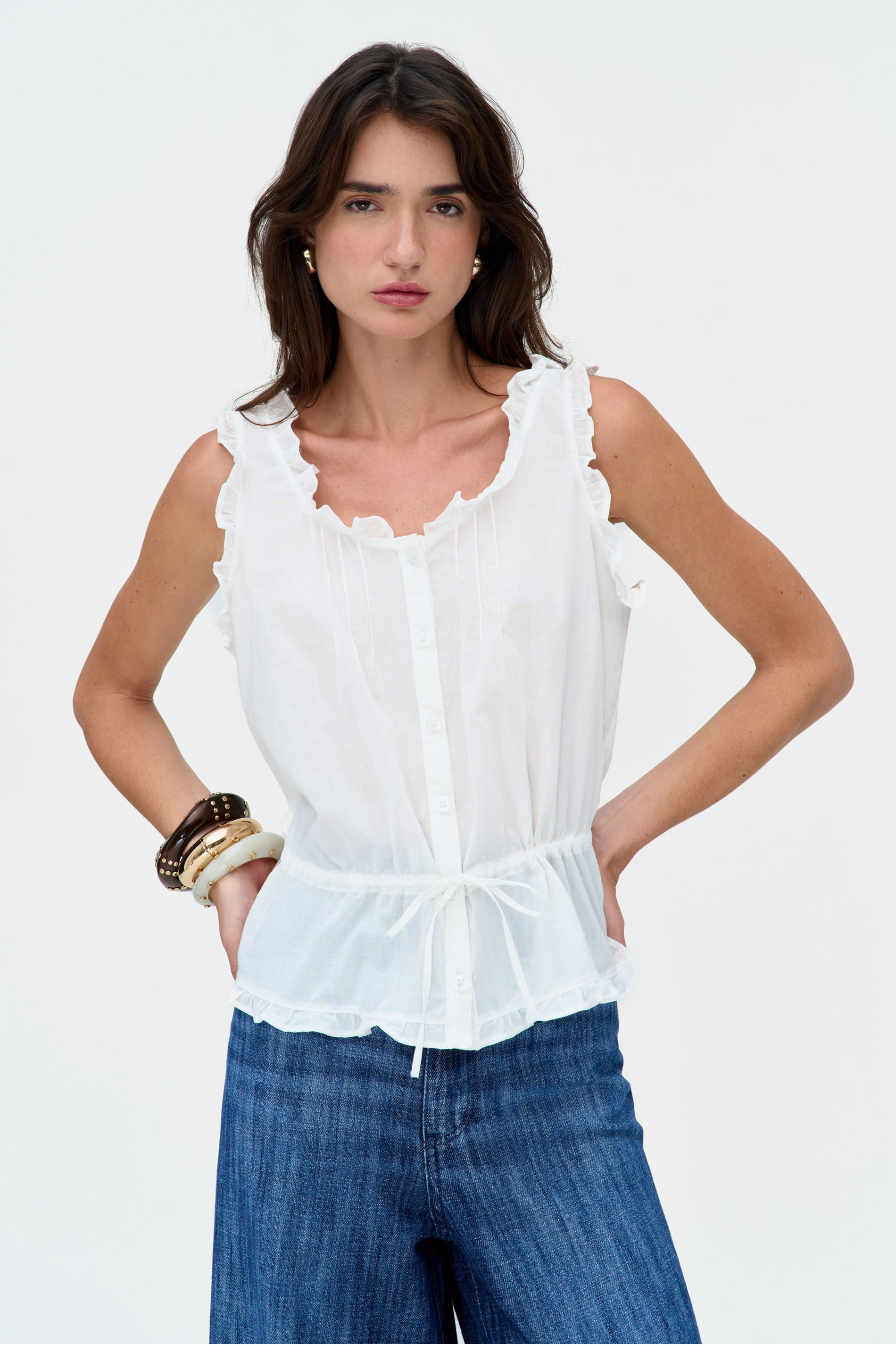 Blusa Feminina em Algodão com Babados