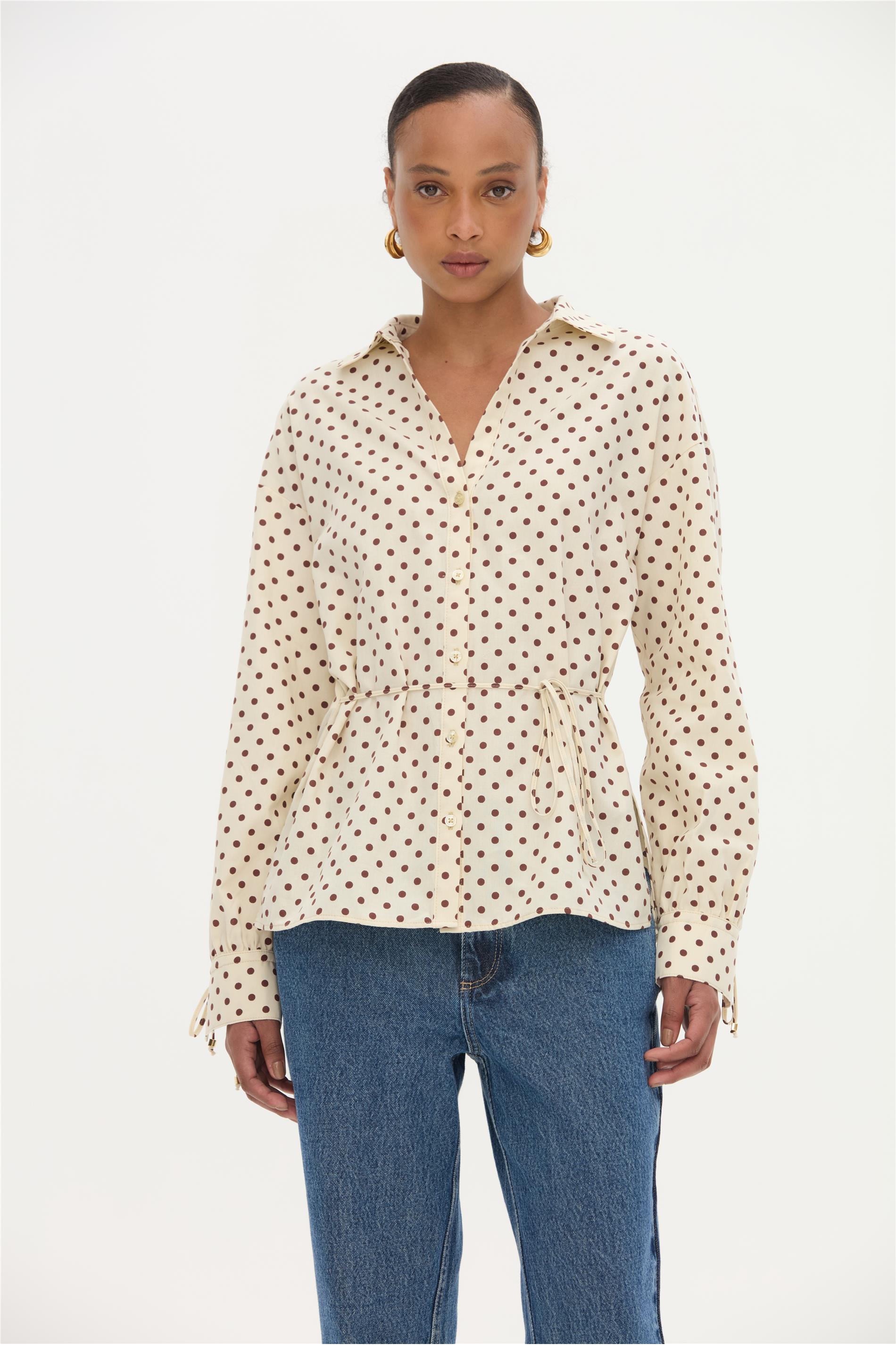 Camisa Feminina Poá com Amarração