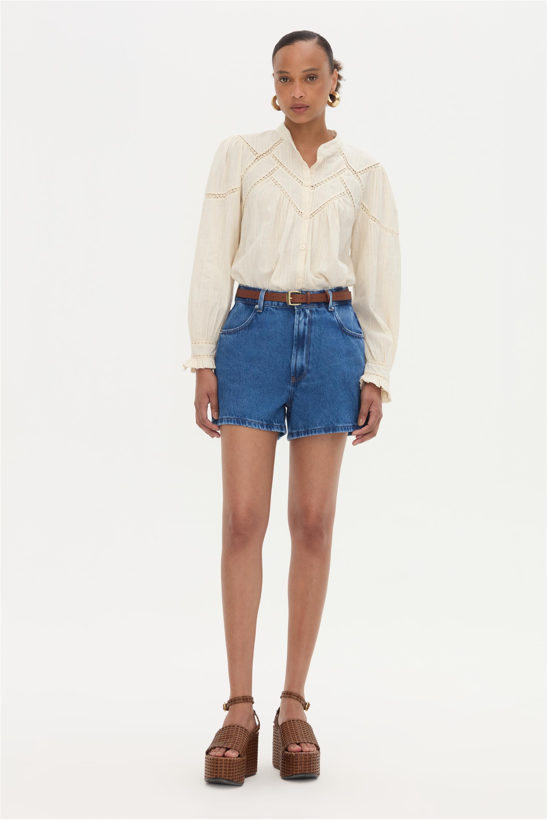 Short Jeans Feminino Solto G5 Médio