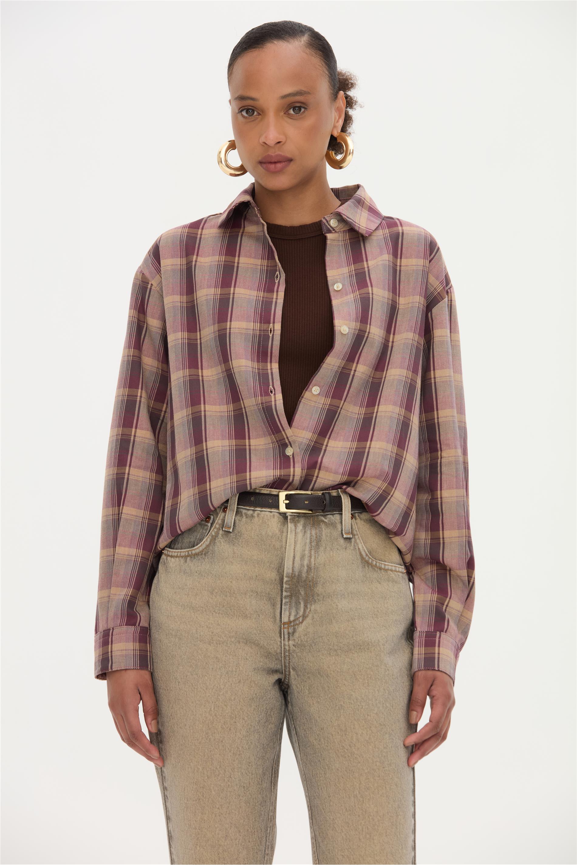Camisa Feminina Xadrez em Algodão
