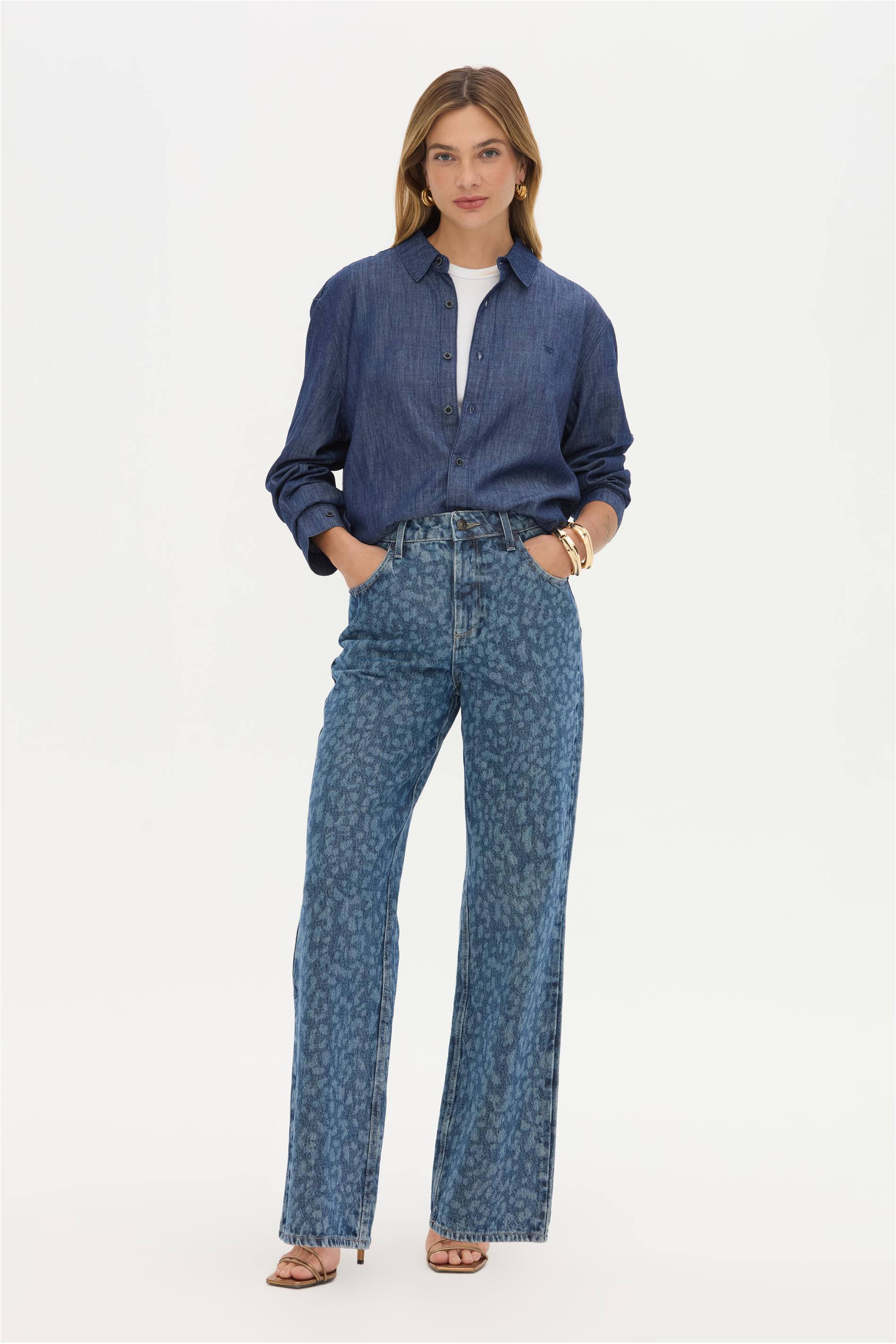 Calça Jeans Wide Leg Animal Print G4