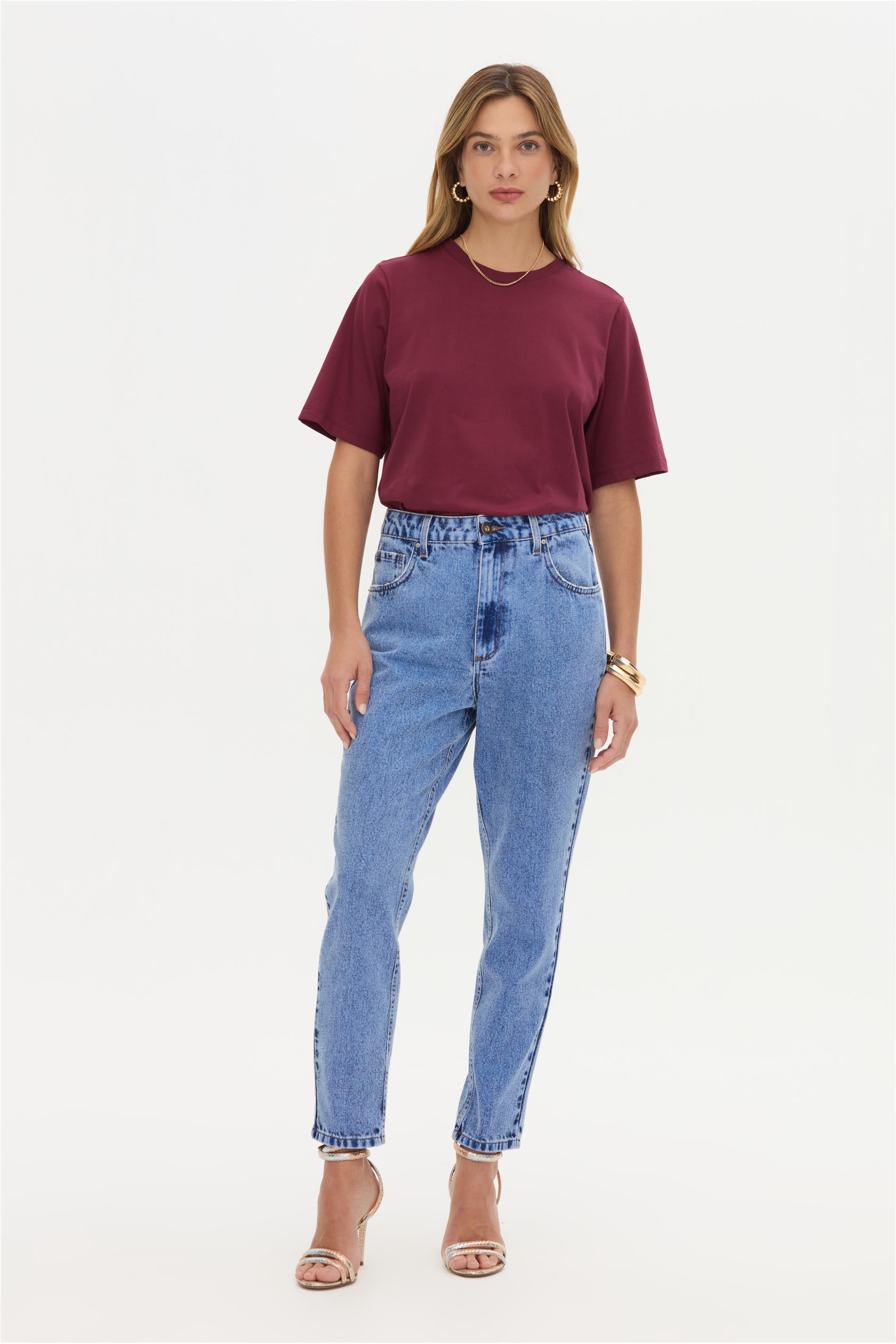 Calça Jeans Feminina Mom Cropped