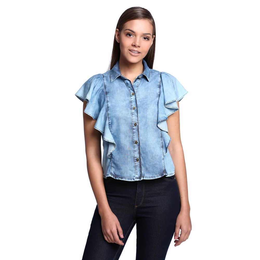 Camisa Jeans Babados