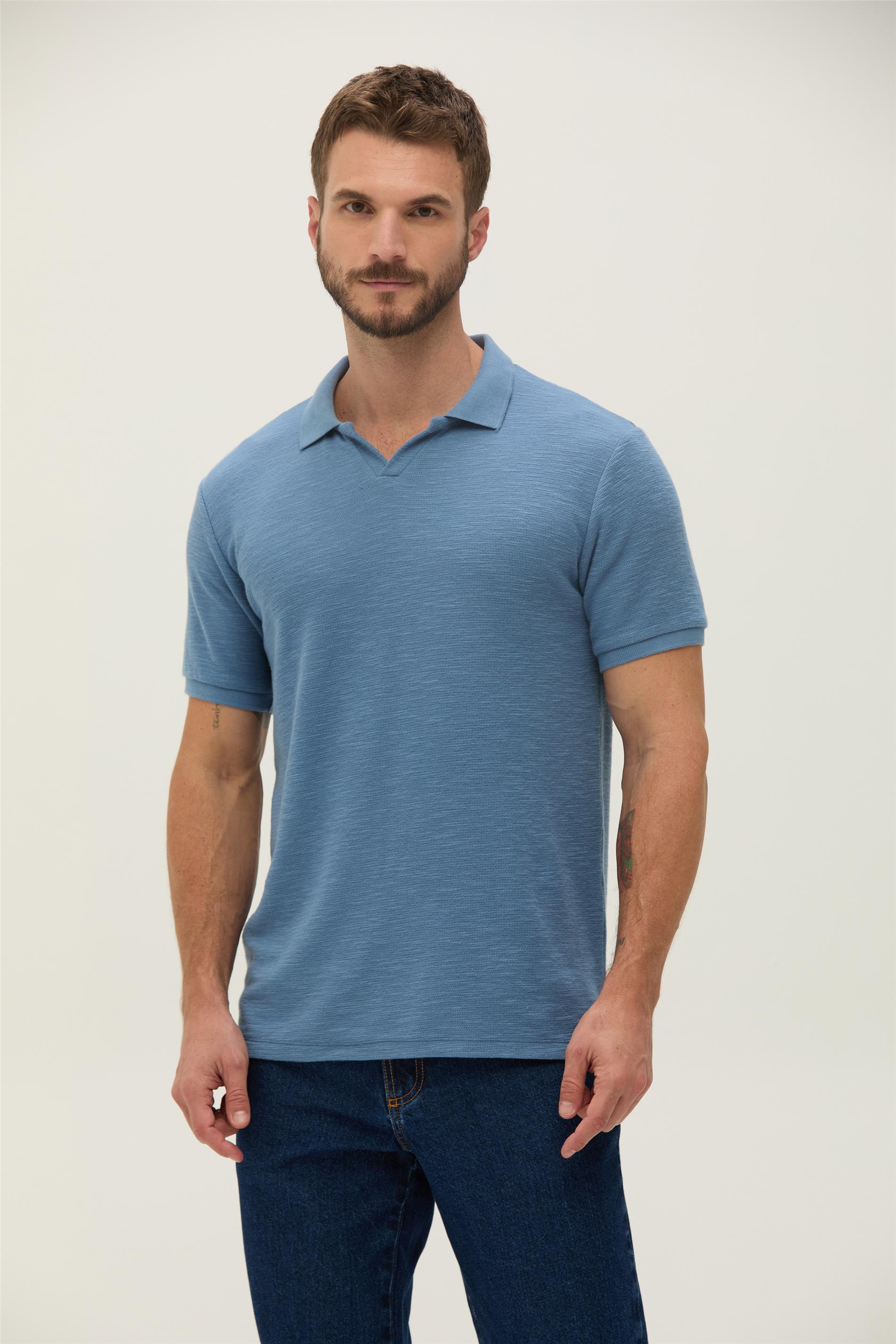 Polo Masculina Texturizada Gola Ribana