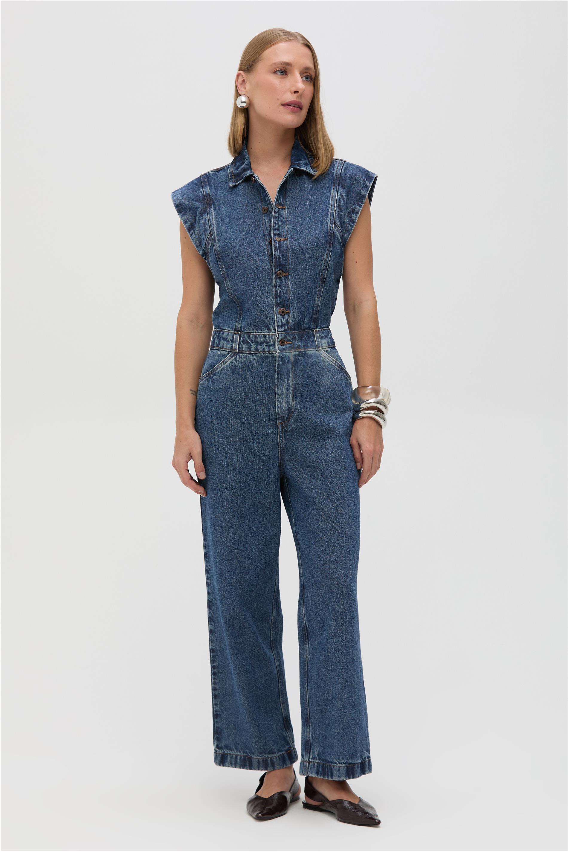 Macacão Feminino Jeans Longo