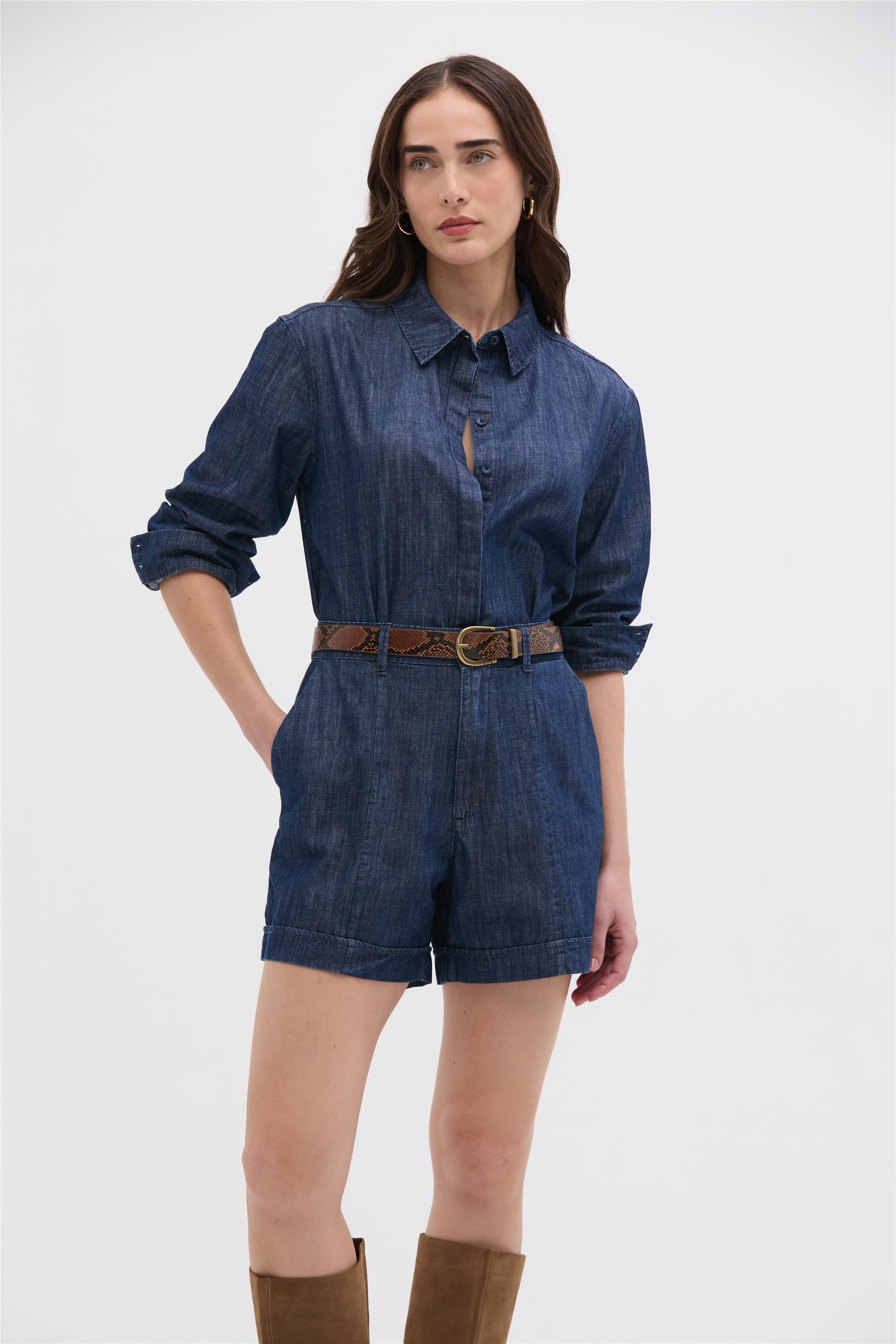 Camisa Feminina Jeans em Algodão