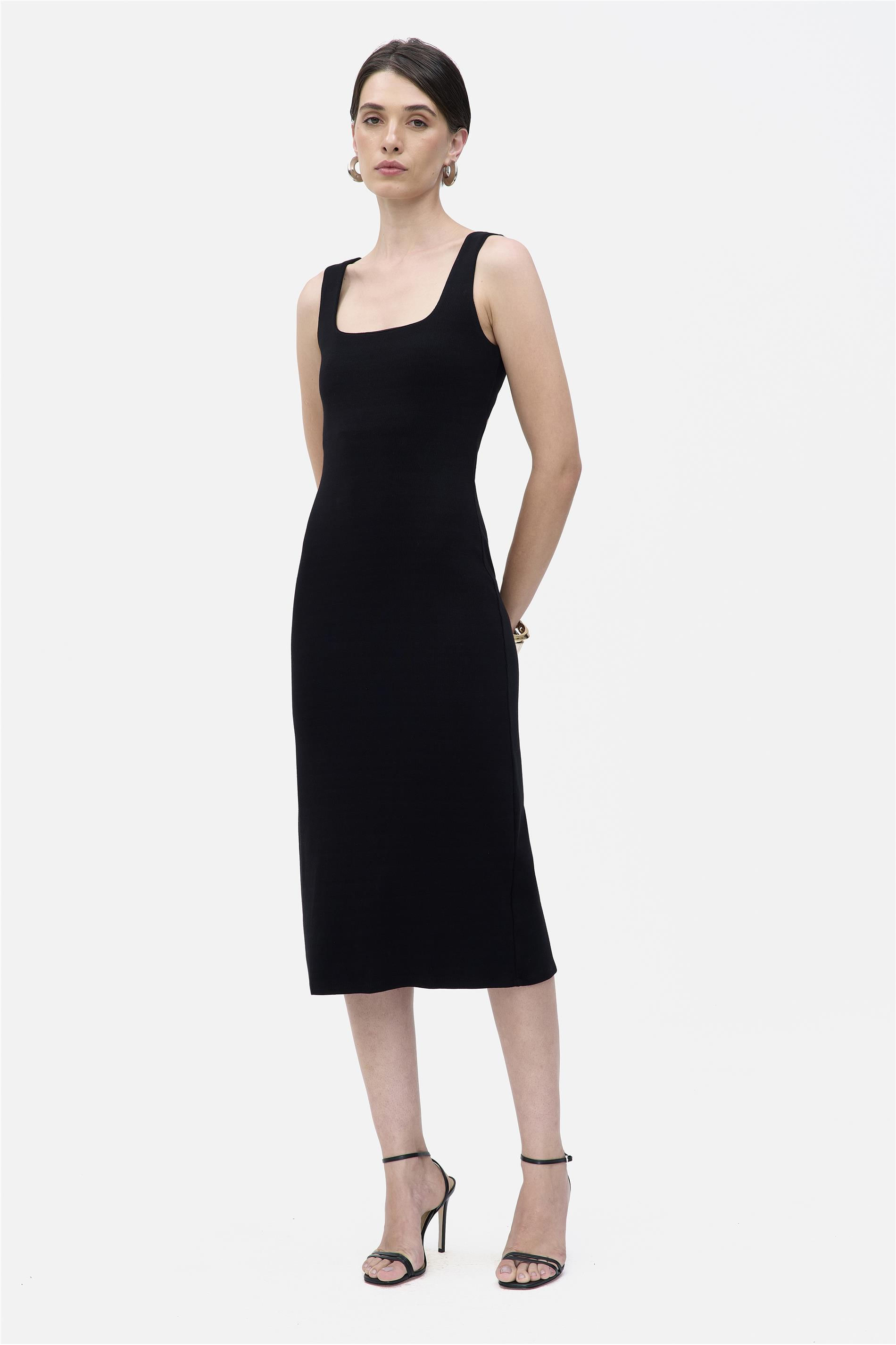 Vestido Midi de Malha com Alças Justo