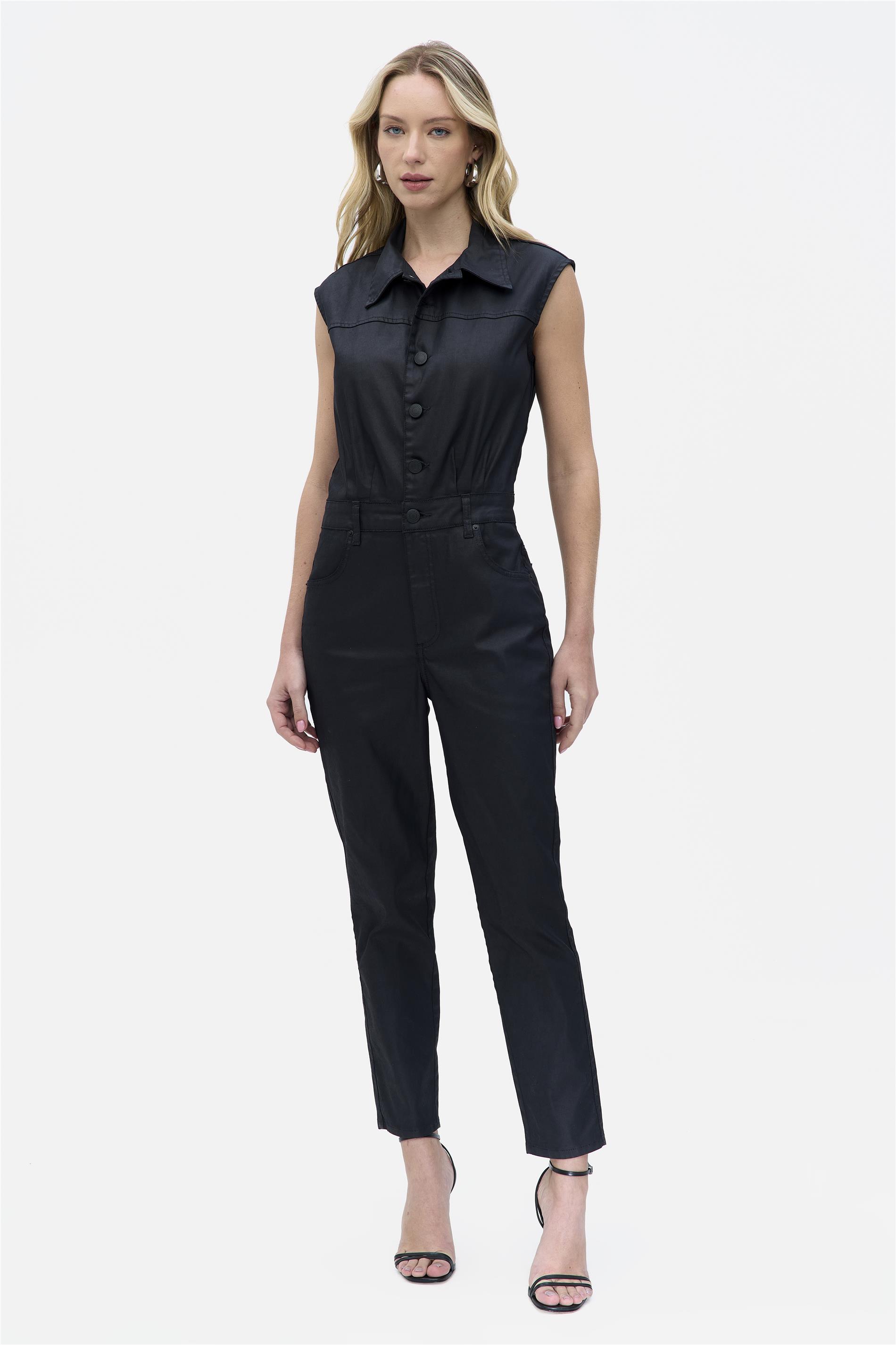 Macacão Feminino Cropped Jeans Resinado