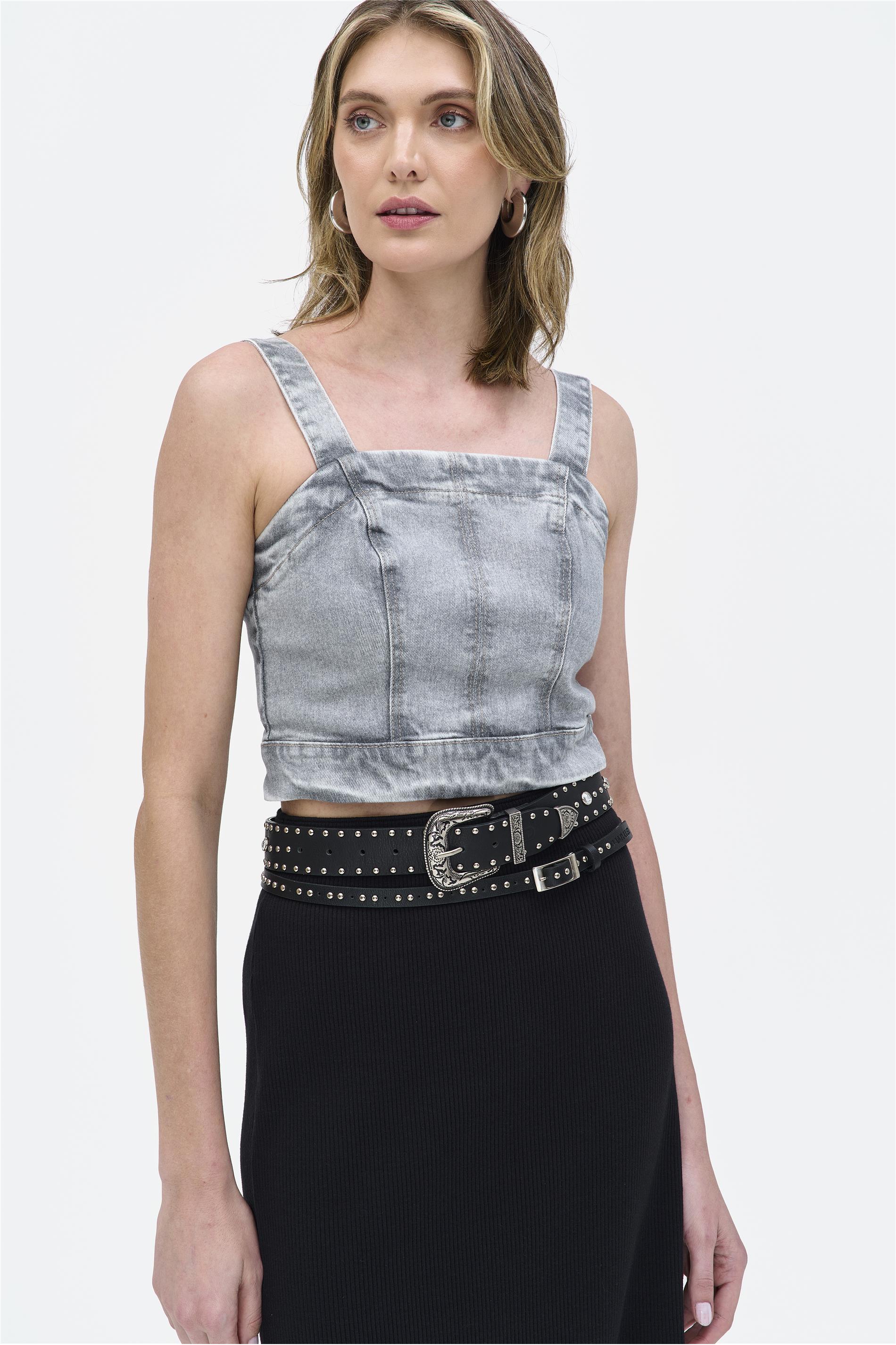 Blusa Cropped Jeans Black Delavê
