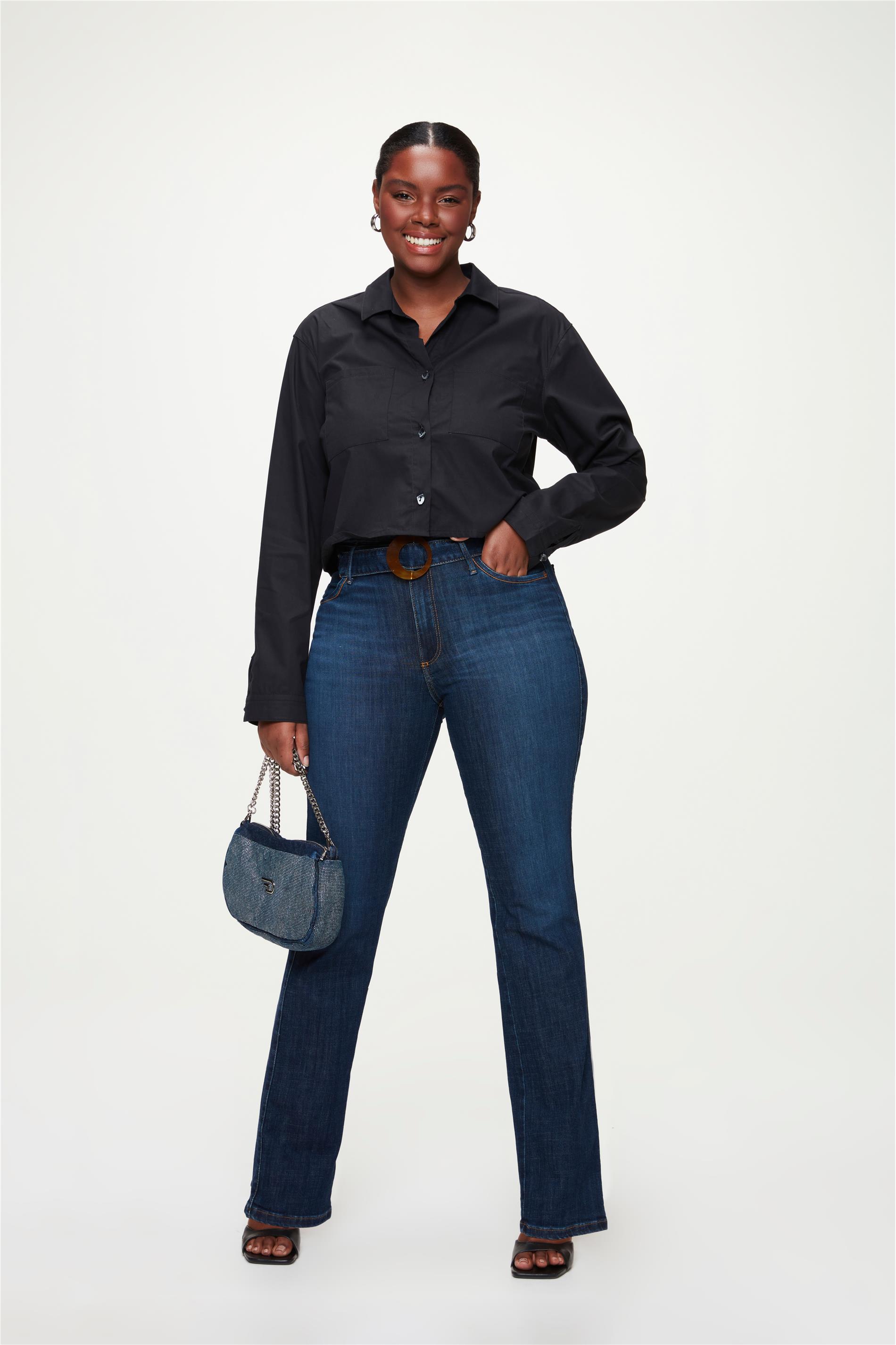 Calça Jeans Reta Cintura Alta com Fivela