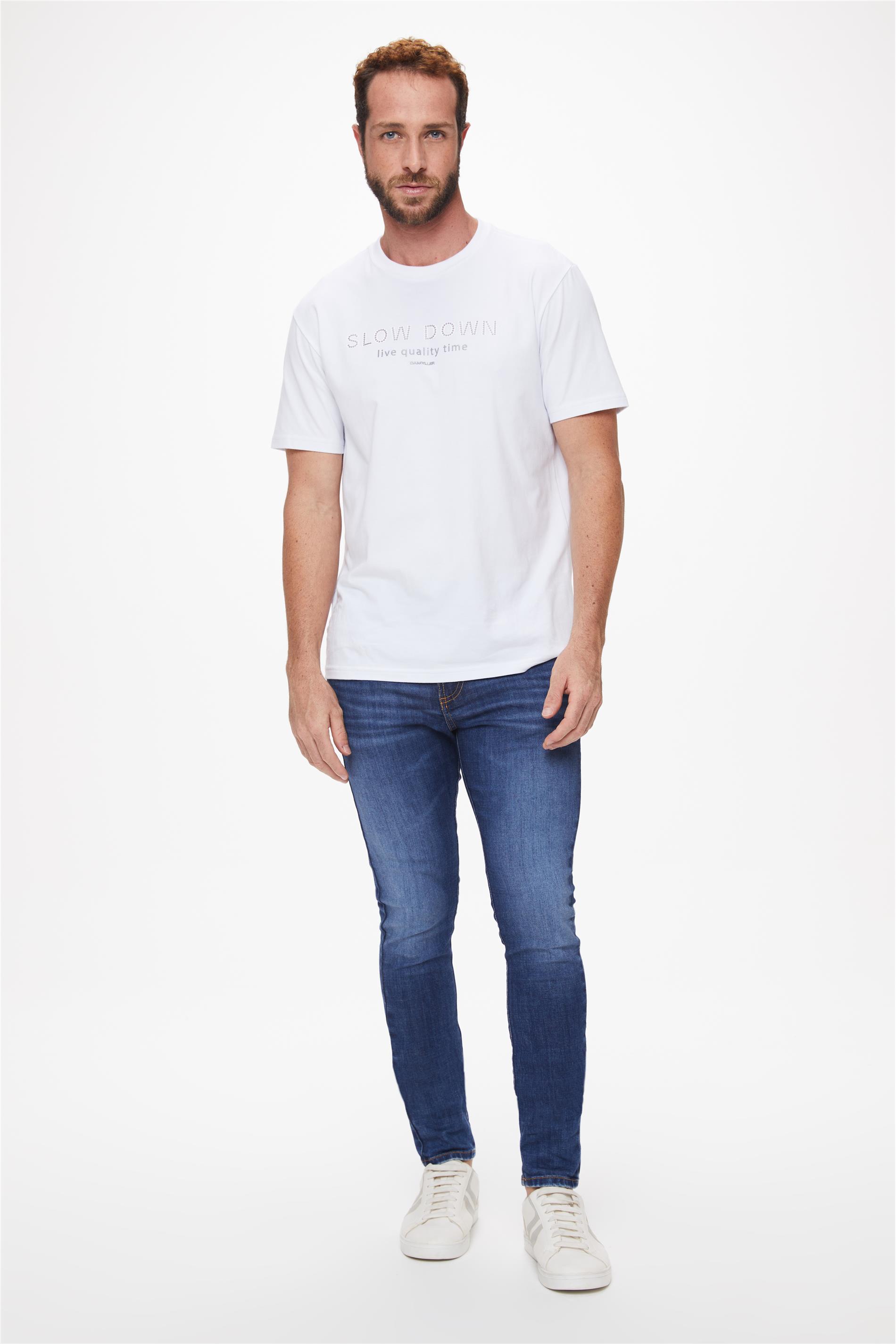 Calça Super Skinny Marcações Azul Médio