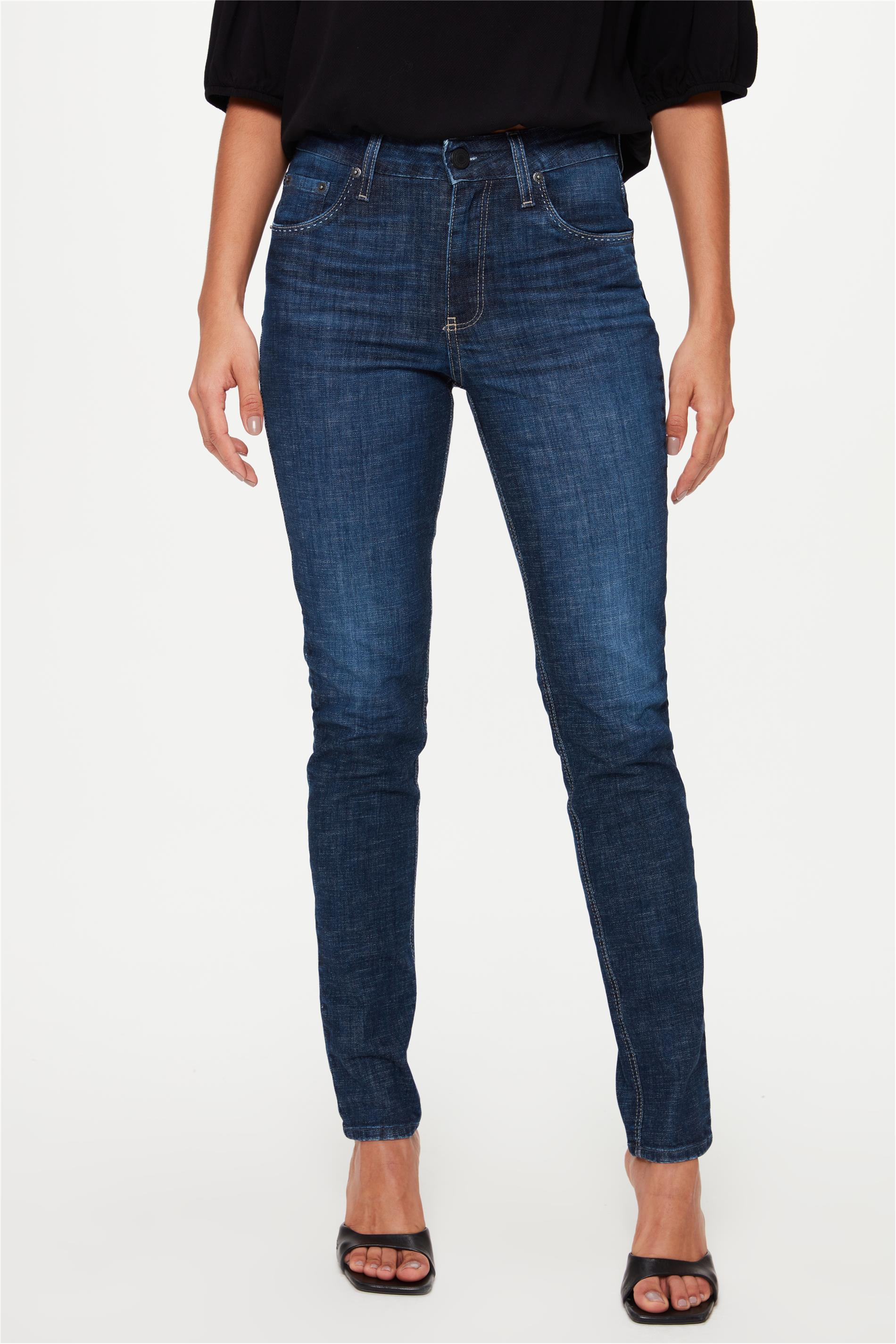 Calça Jeans Skinny Alta com Marcações