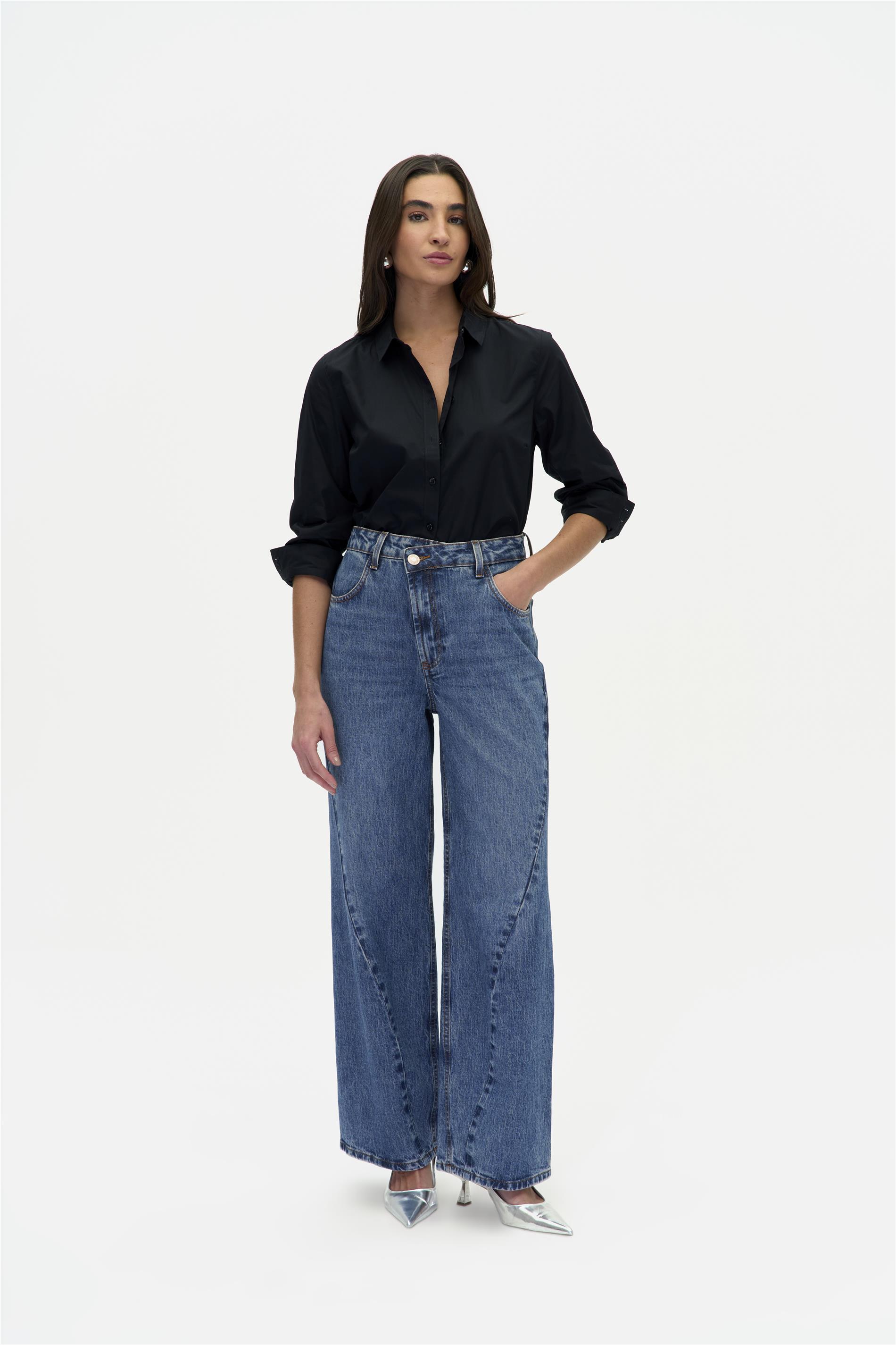 Calça Jeans Wide Leg Costuras Laterais