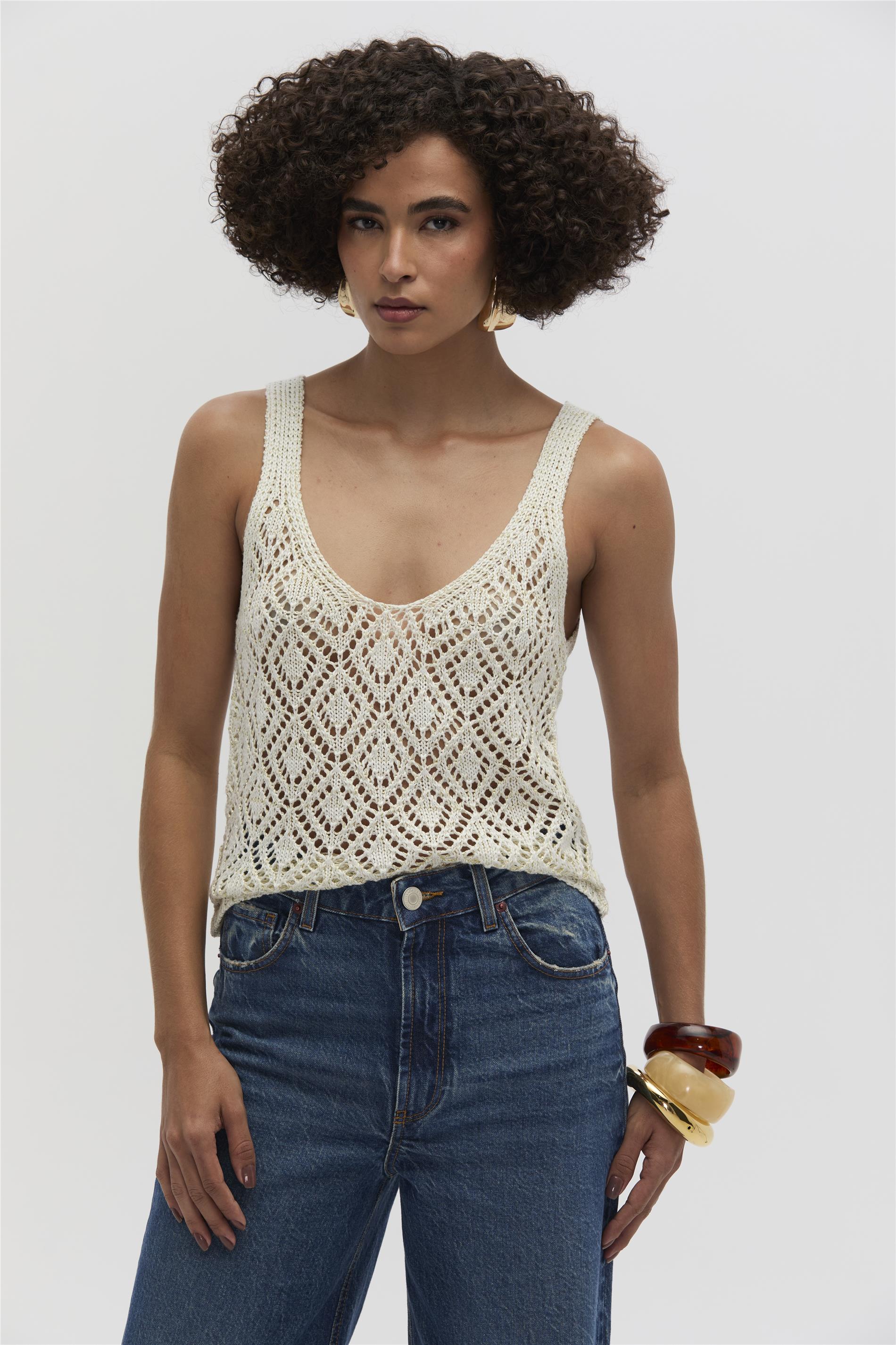 Regata Feminina em Tricot com Padronagem