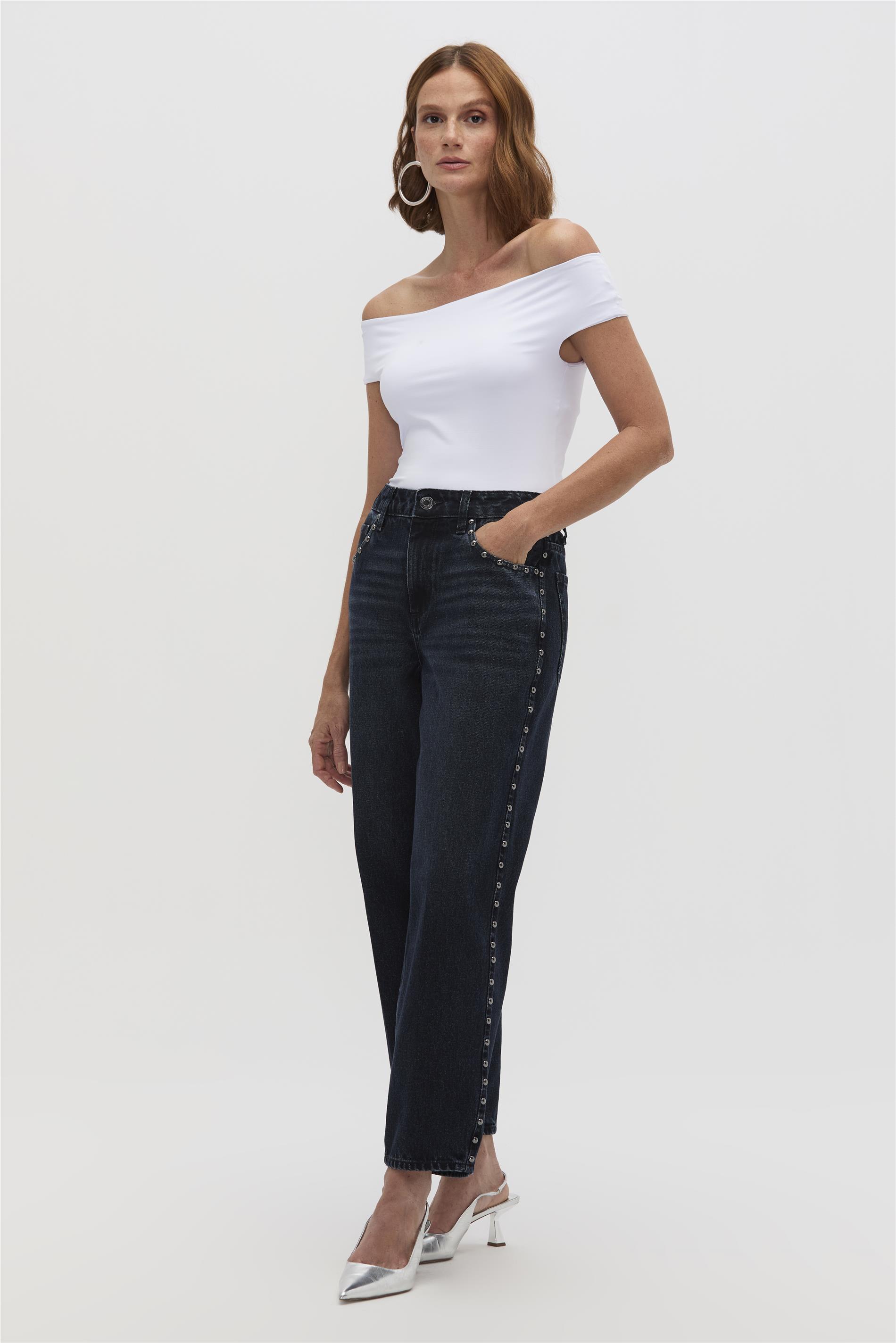 Calça Jeans Feminina Tapered Aplicação