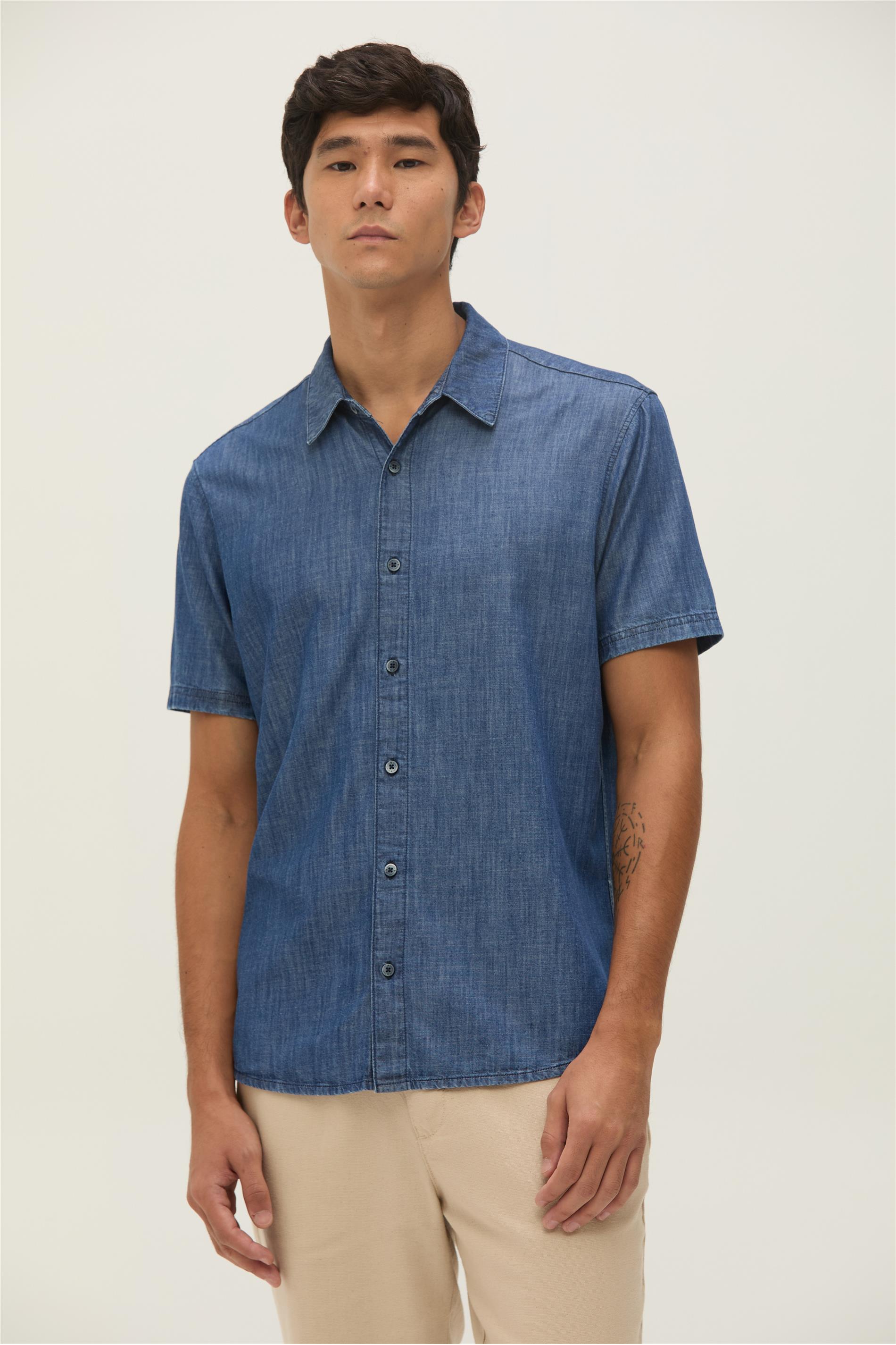 Camisa Jeans Masculina Manga Curta