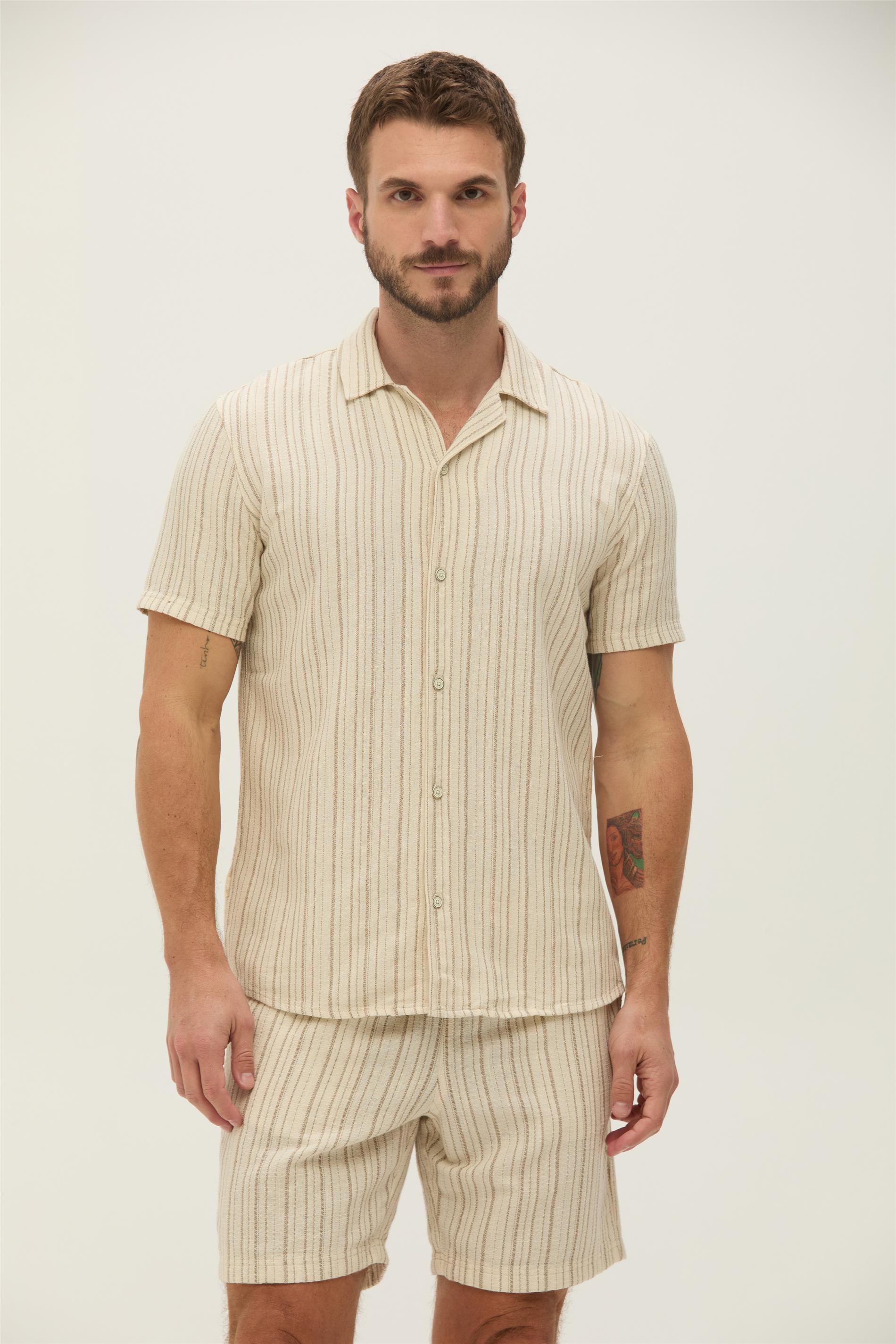 Camisa Masculina Manga Curta Linho