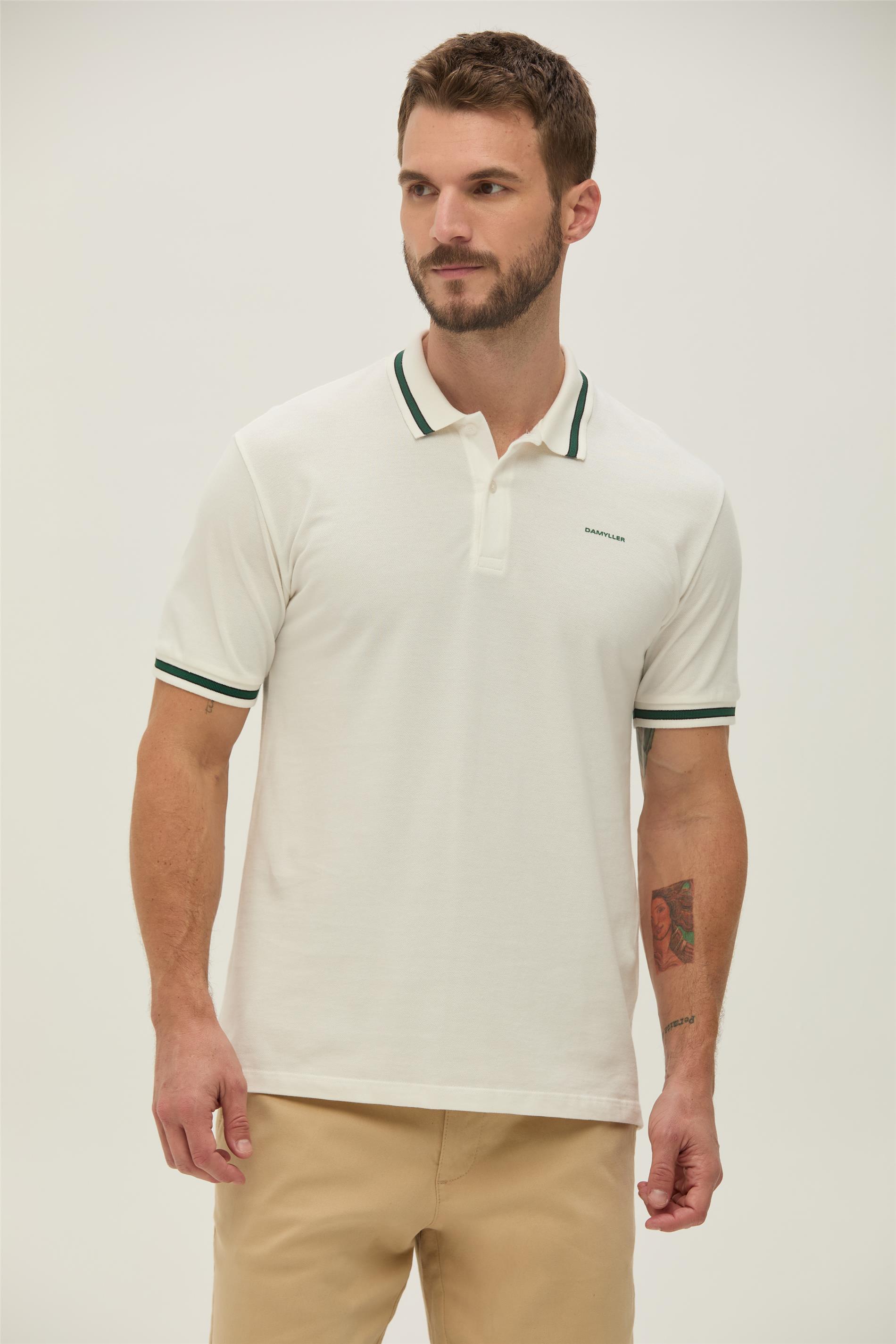 Polo Masculina Algodão com Detalhe