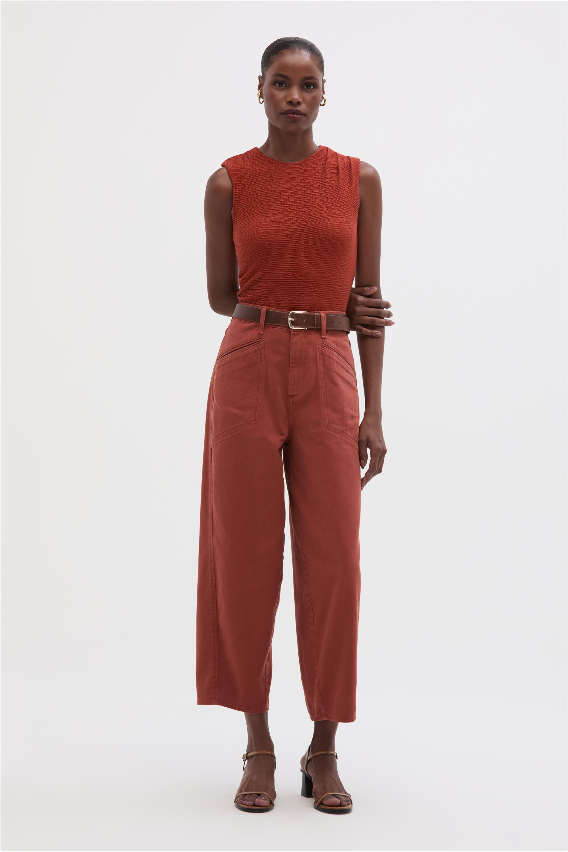 Calça Carrot Feminina G5 Cropped Sarja