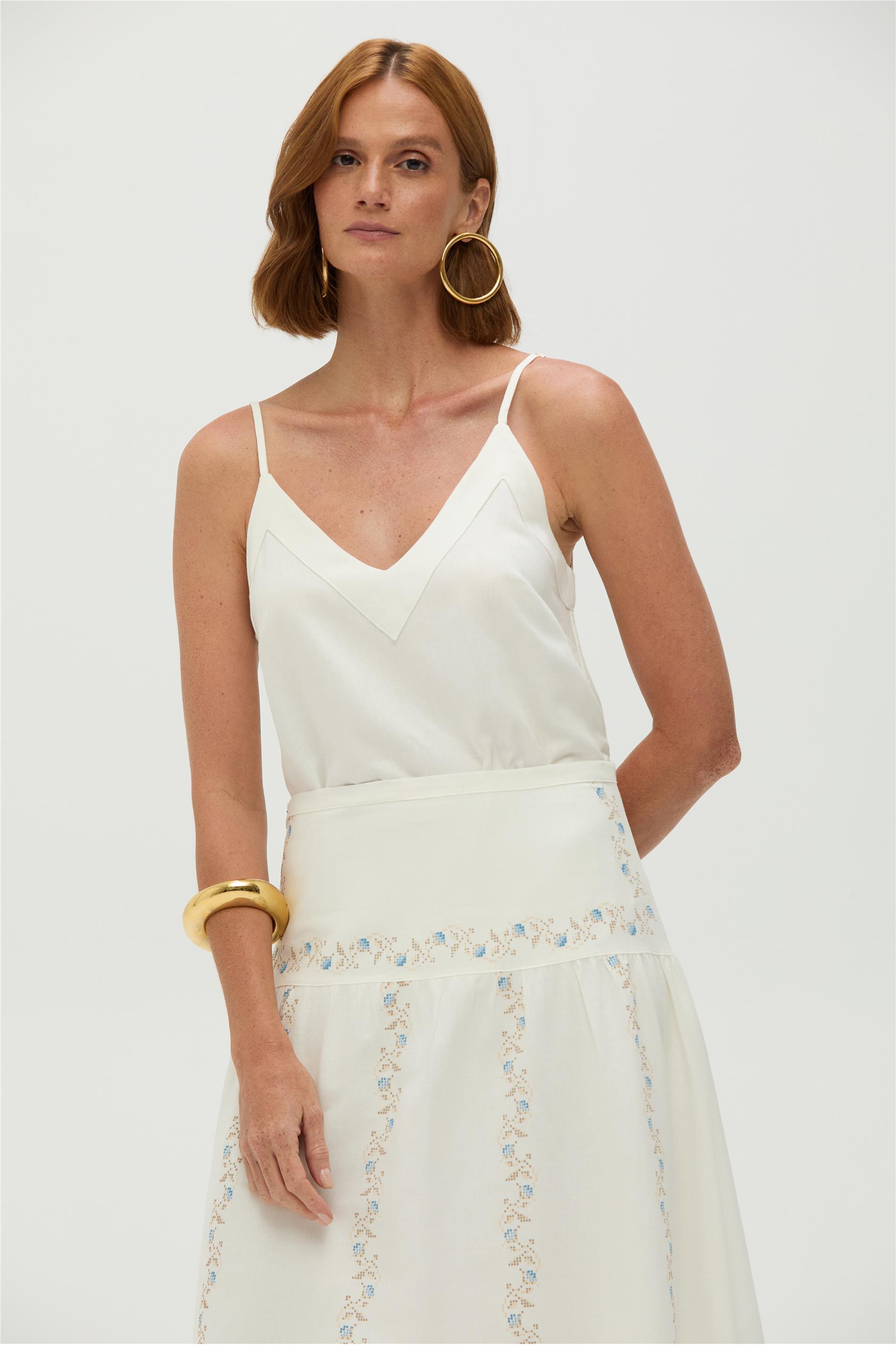 Blusa Feminina de Alça Linho e Viscose