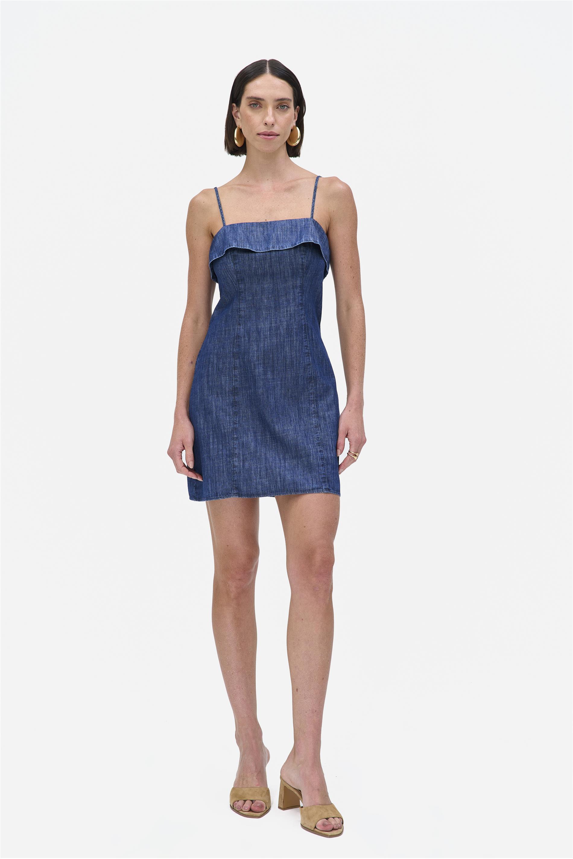 Vestido Jeans Mini Leve com Zíper