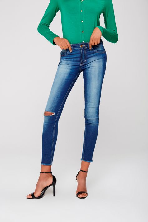 Calça Cropped Jeans Rasgado Feminina Damyller Calça Cropped Jeans Rasgado