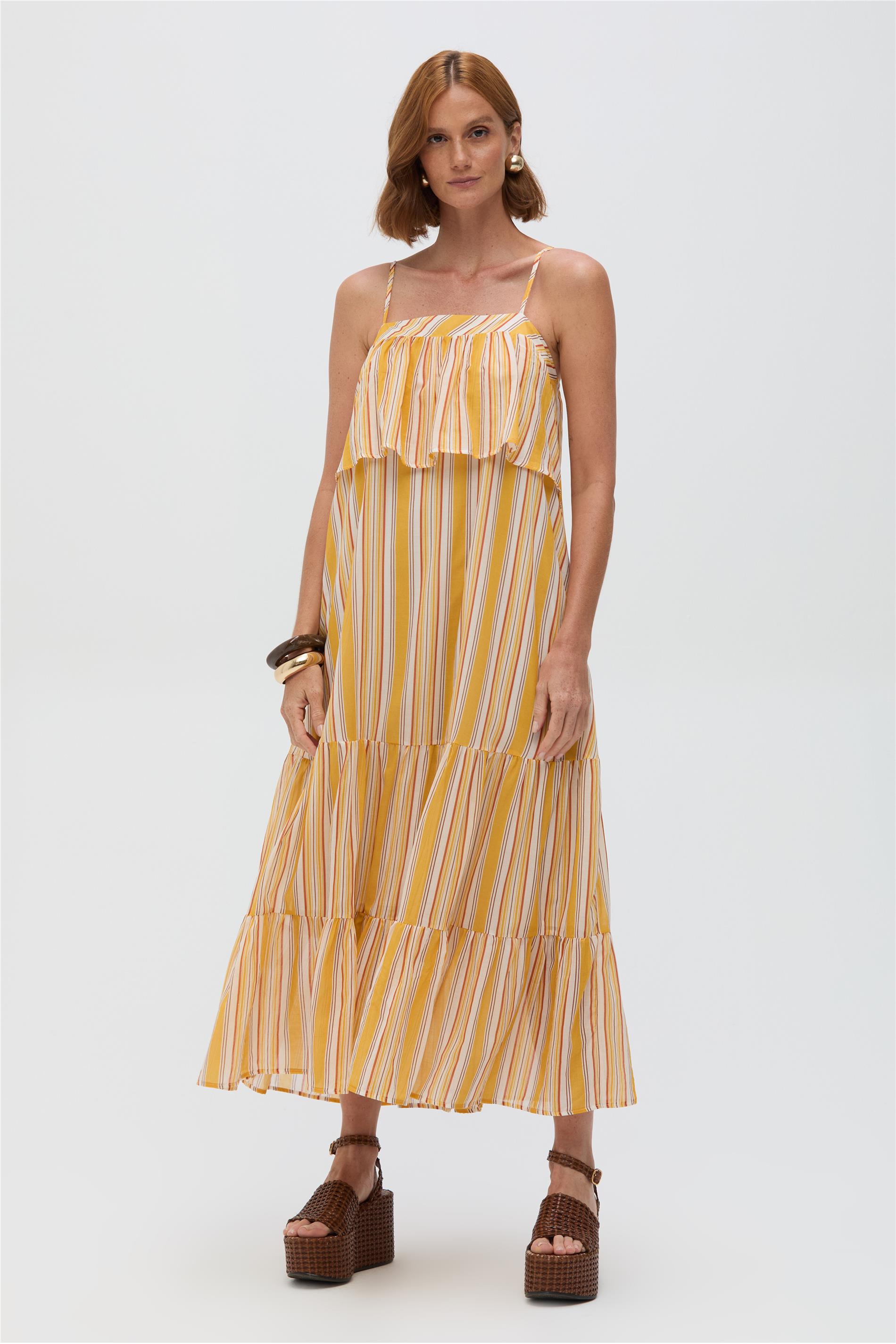 Vestido Midi de Alças em Algodão
