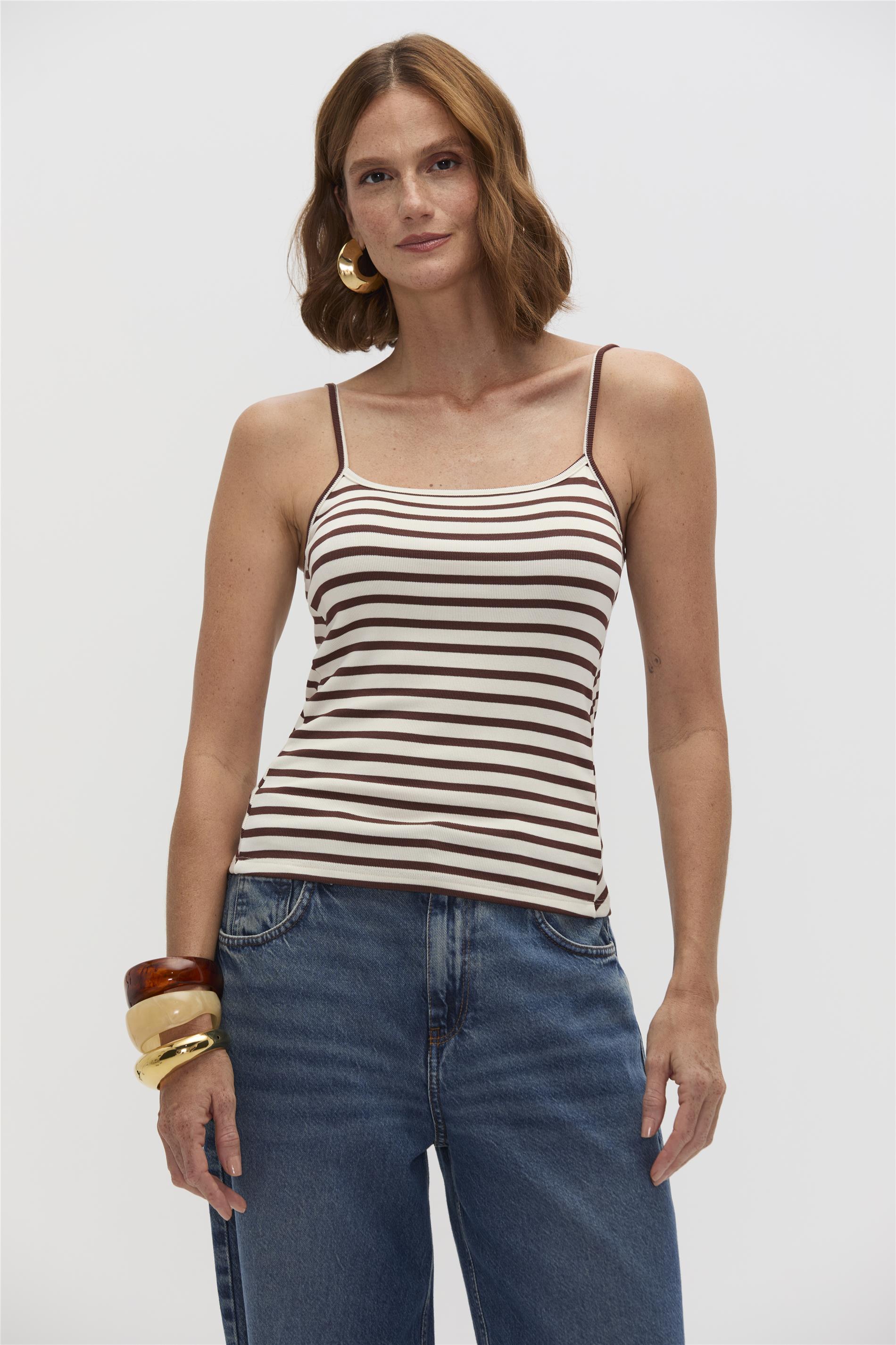 Blusa Feminina de Alça Listrada