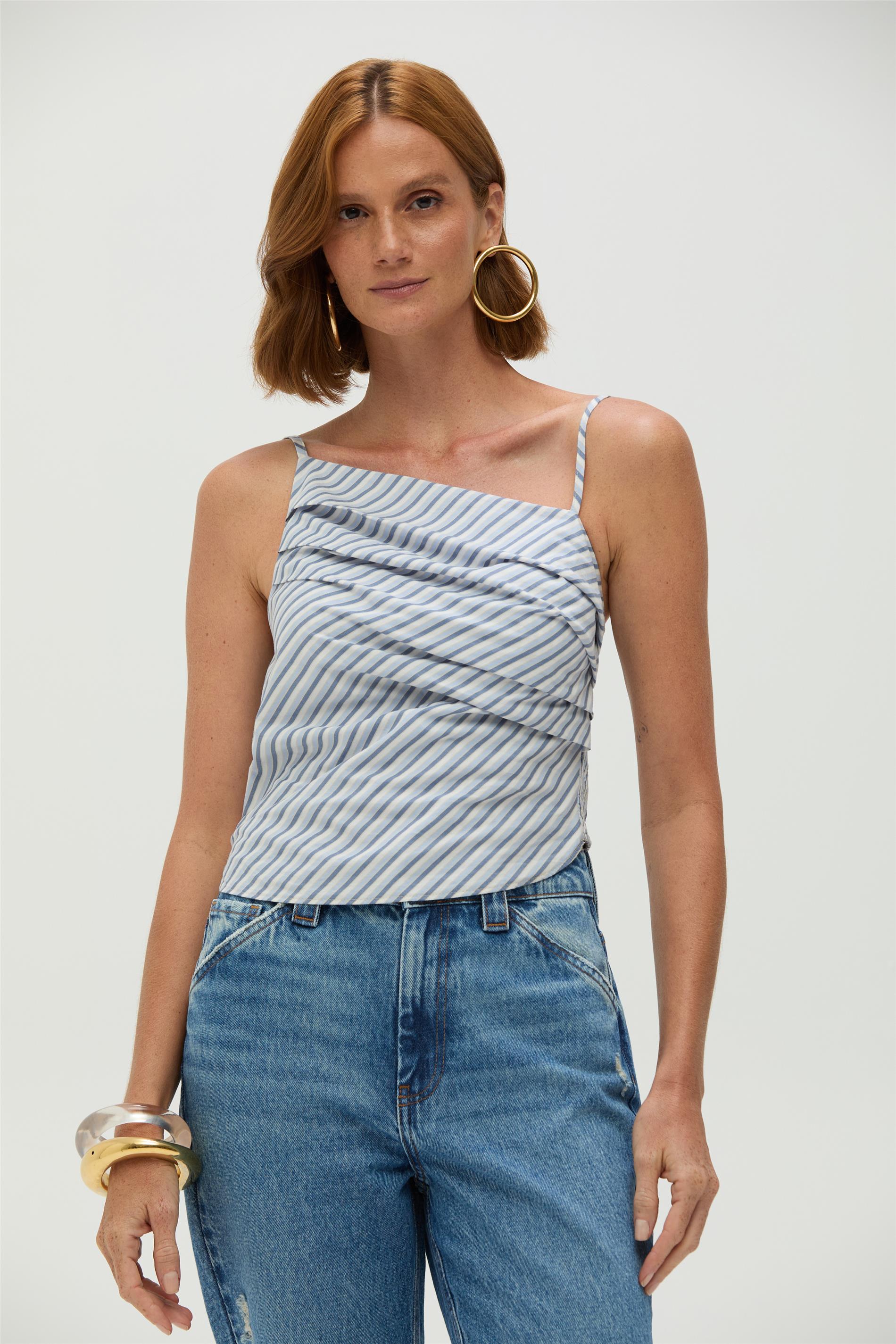 Blusa Feminina Assimétrica Listrada
