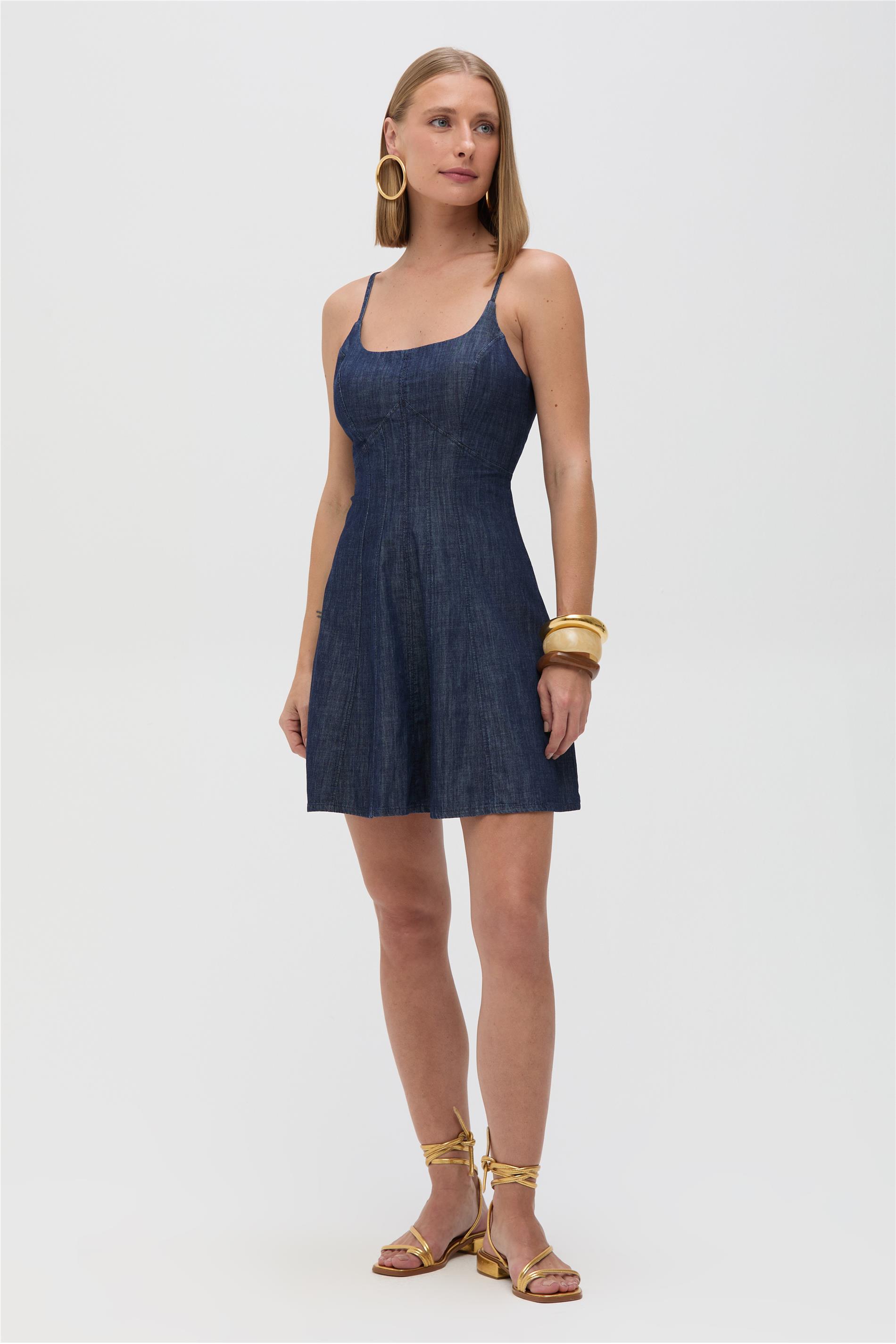 Vestido Mini de Alça em Algodão