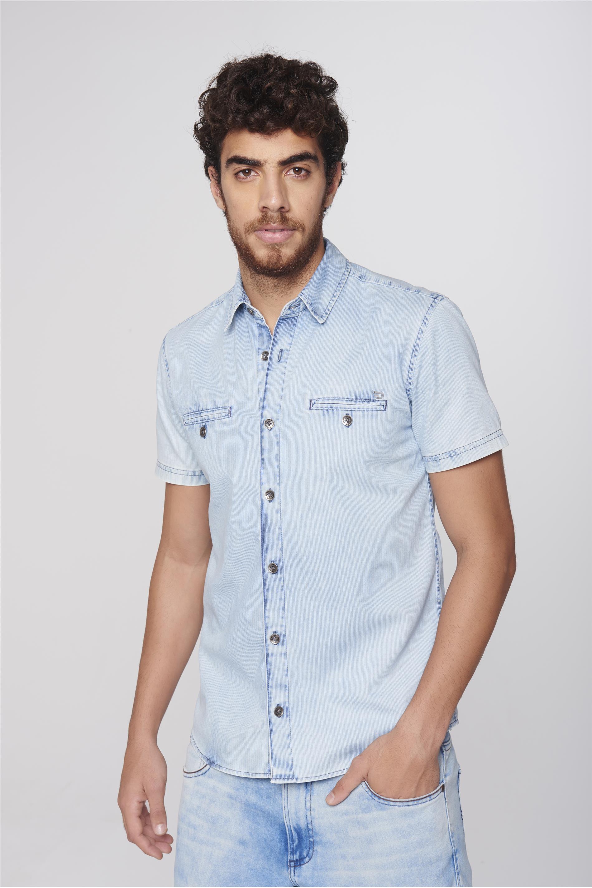 Camisa Jeans Manga Curta Masculina Damyller