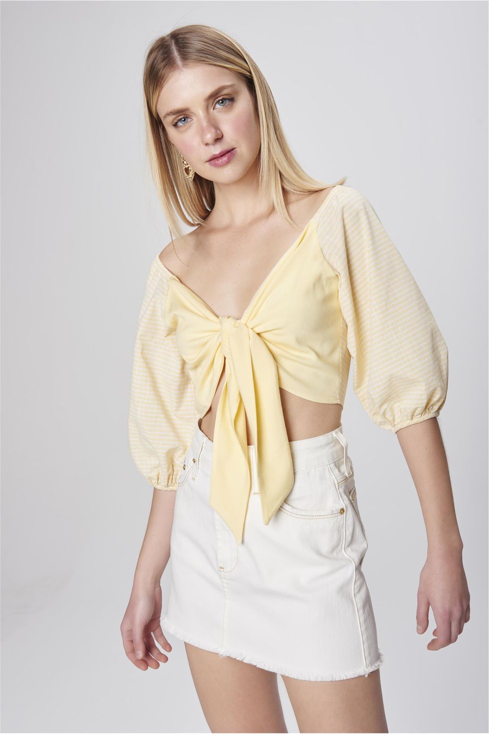 Top Cropped  Listrado com Amarra  o Damyller  Top Cropped  Listrado com Amarra  o Damyller