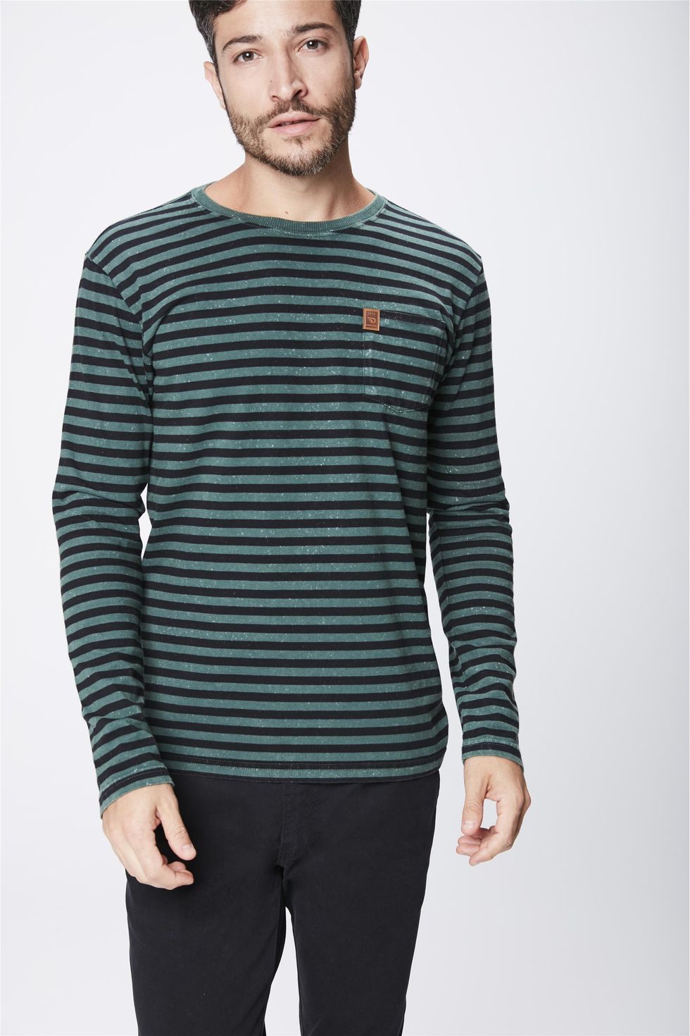 Camiseta Manga Longa Listrada Masculina Damyller