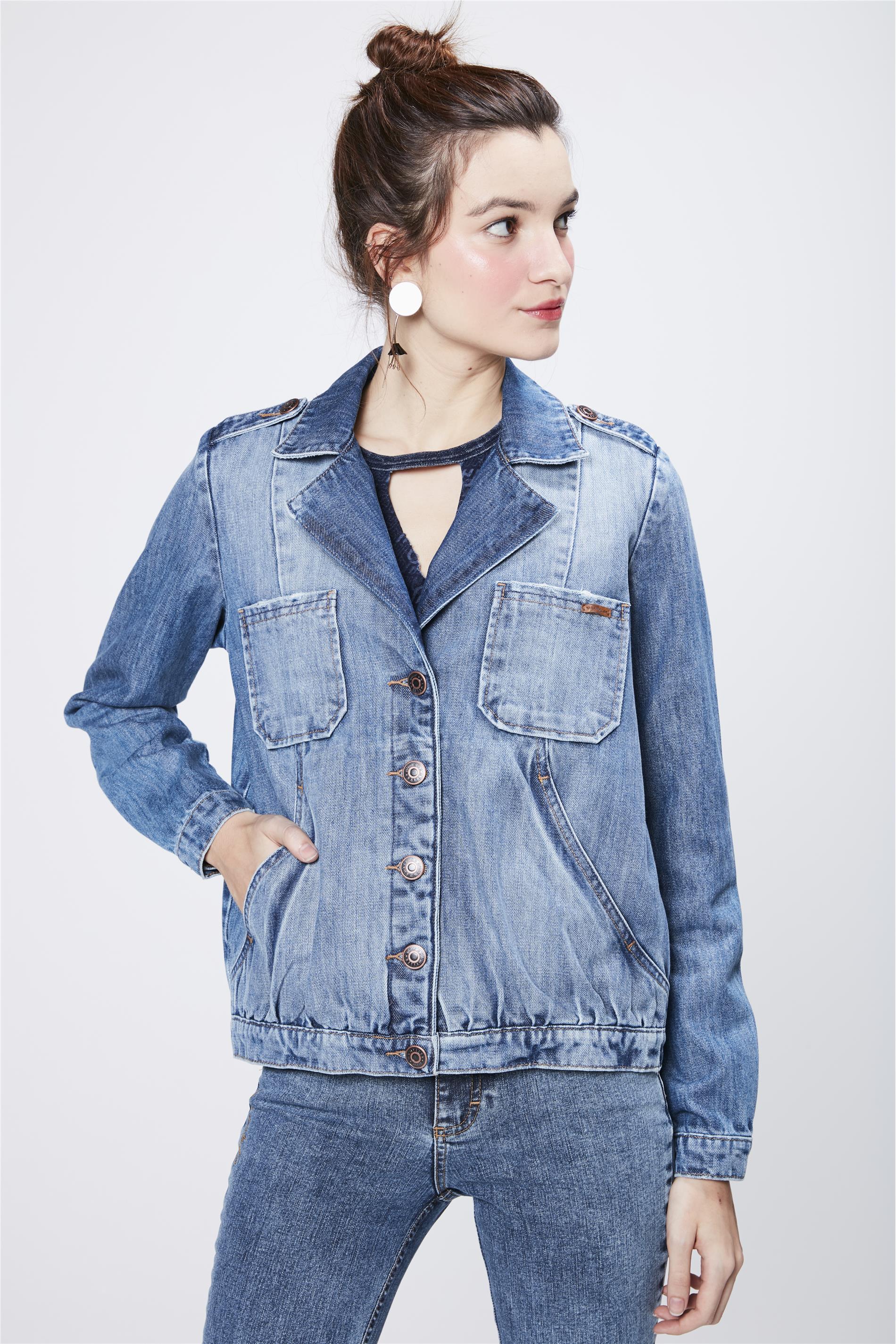 jaqueta jeans feminina com strech