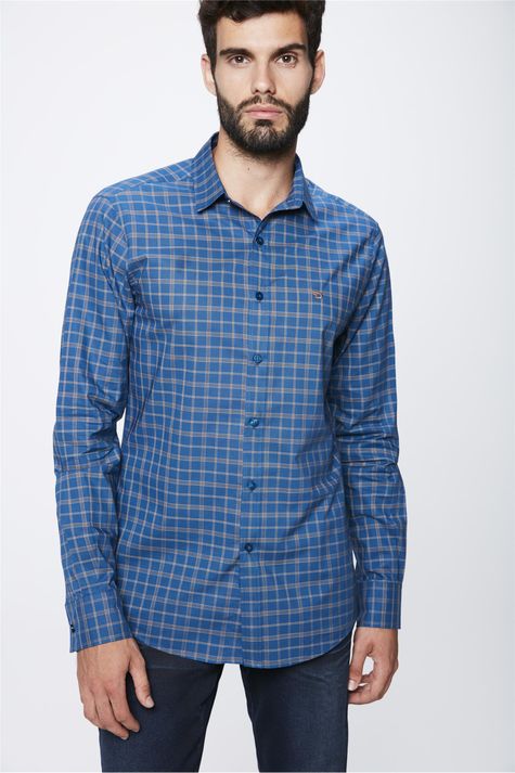 Moda Masculina Camisa Manga Longa Azul Laranja Damyller