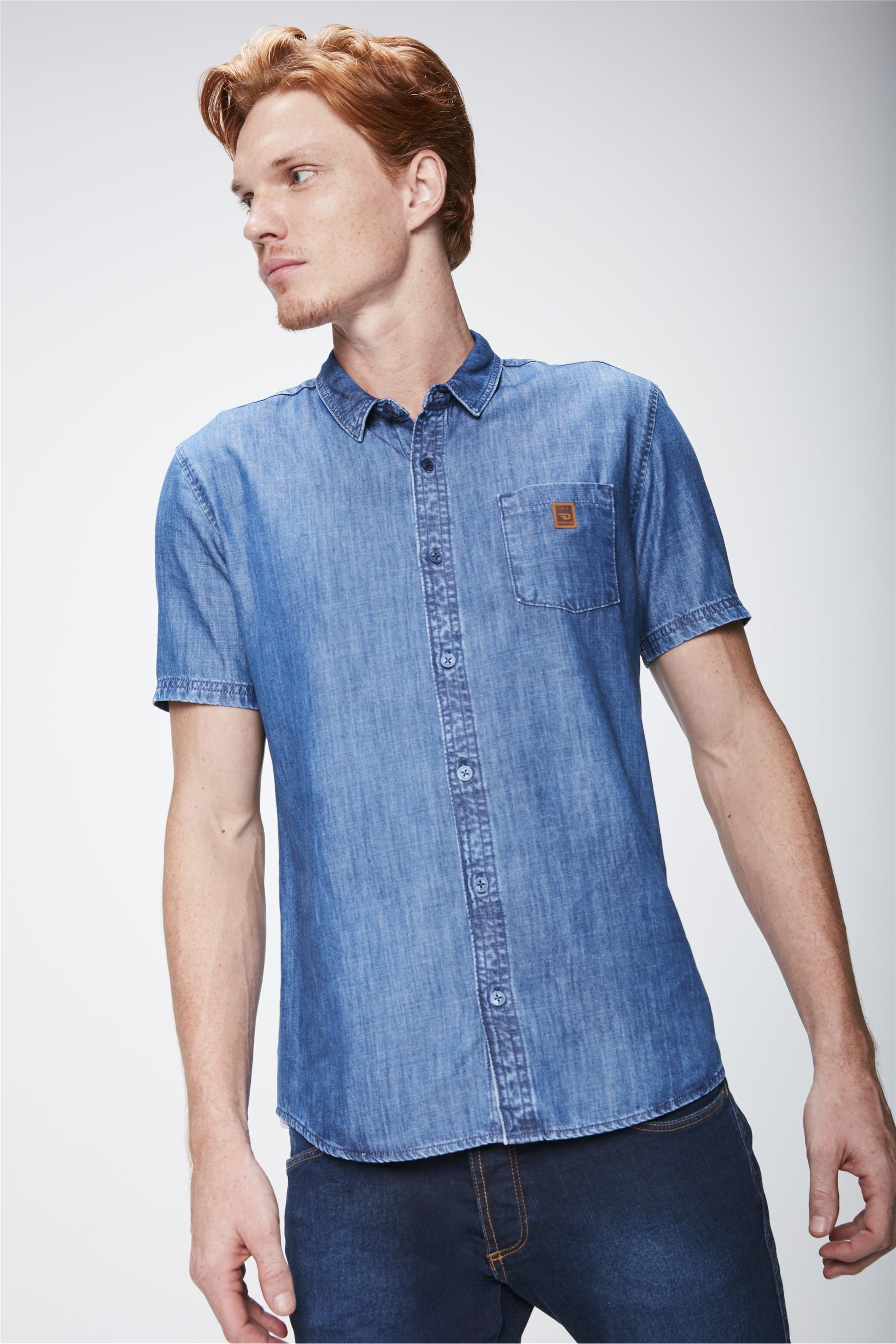 Camisa Jeans Manga Curta Masculina Damyller