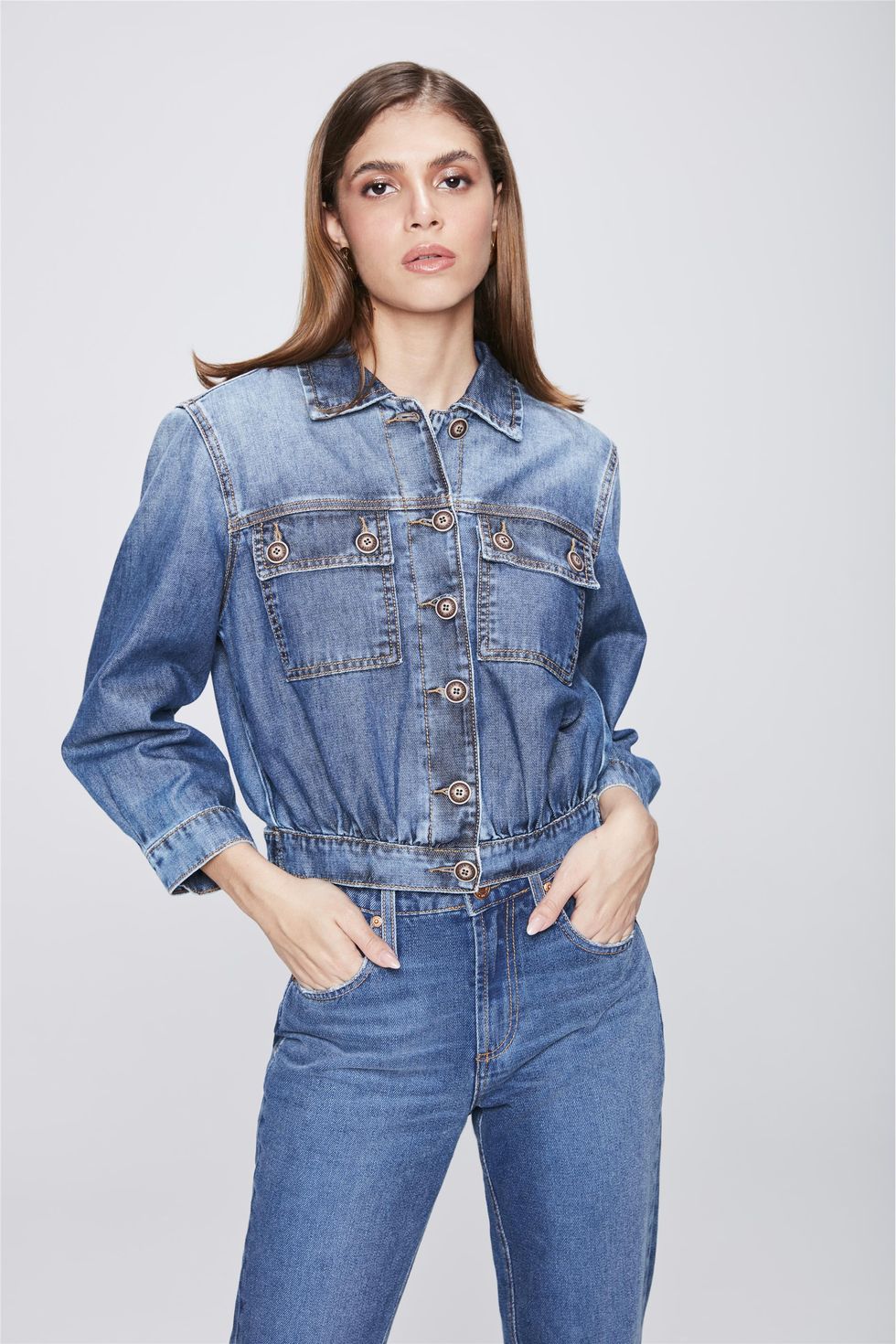 jaqueta jeans classica feminina